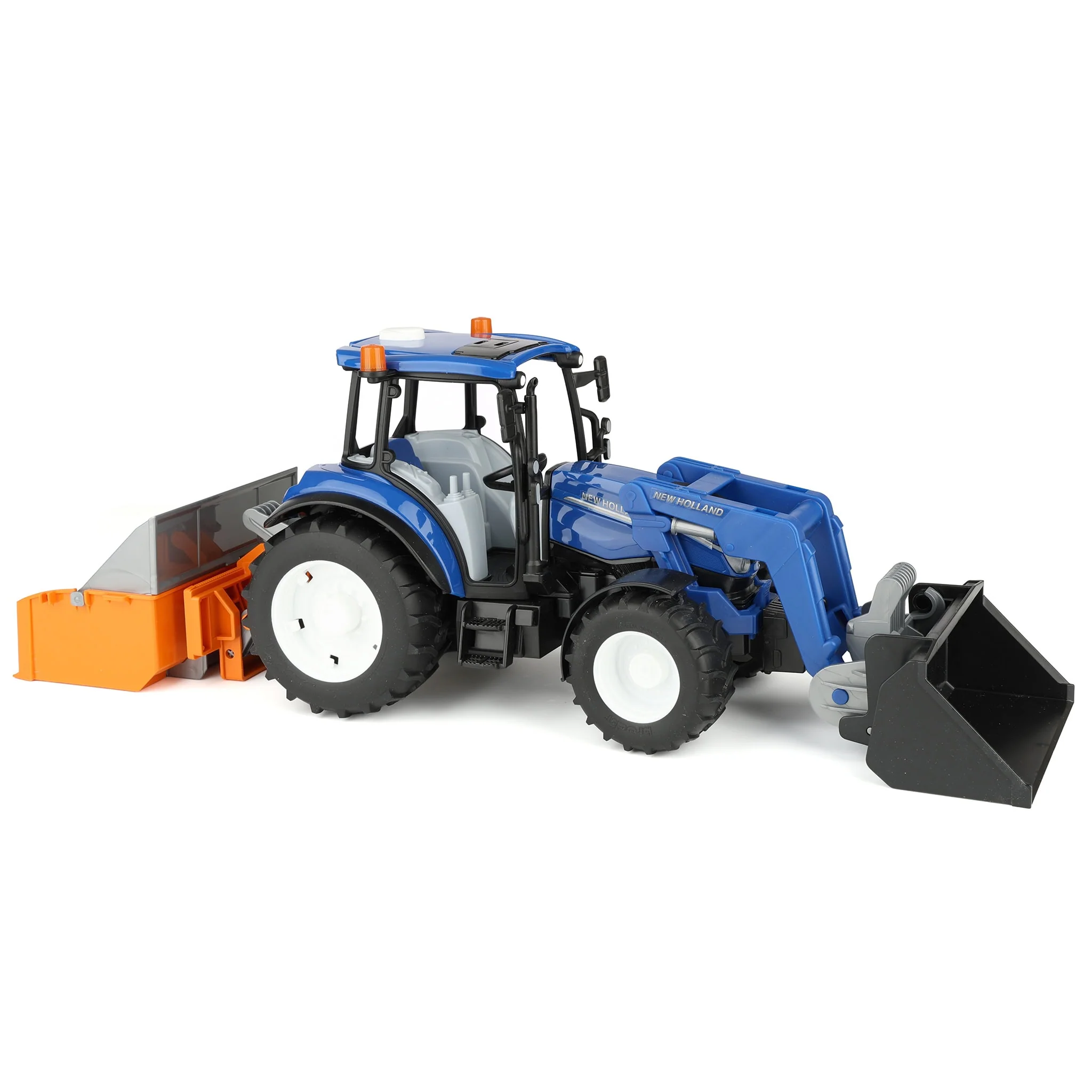 1/16 New Holland Powerstar T5.120 Tractor with Front Loader, Loading Box, Forks & Round Bales by Bruder - Image 2