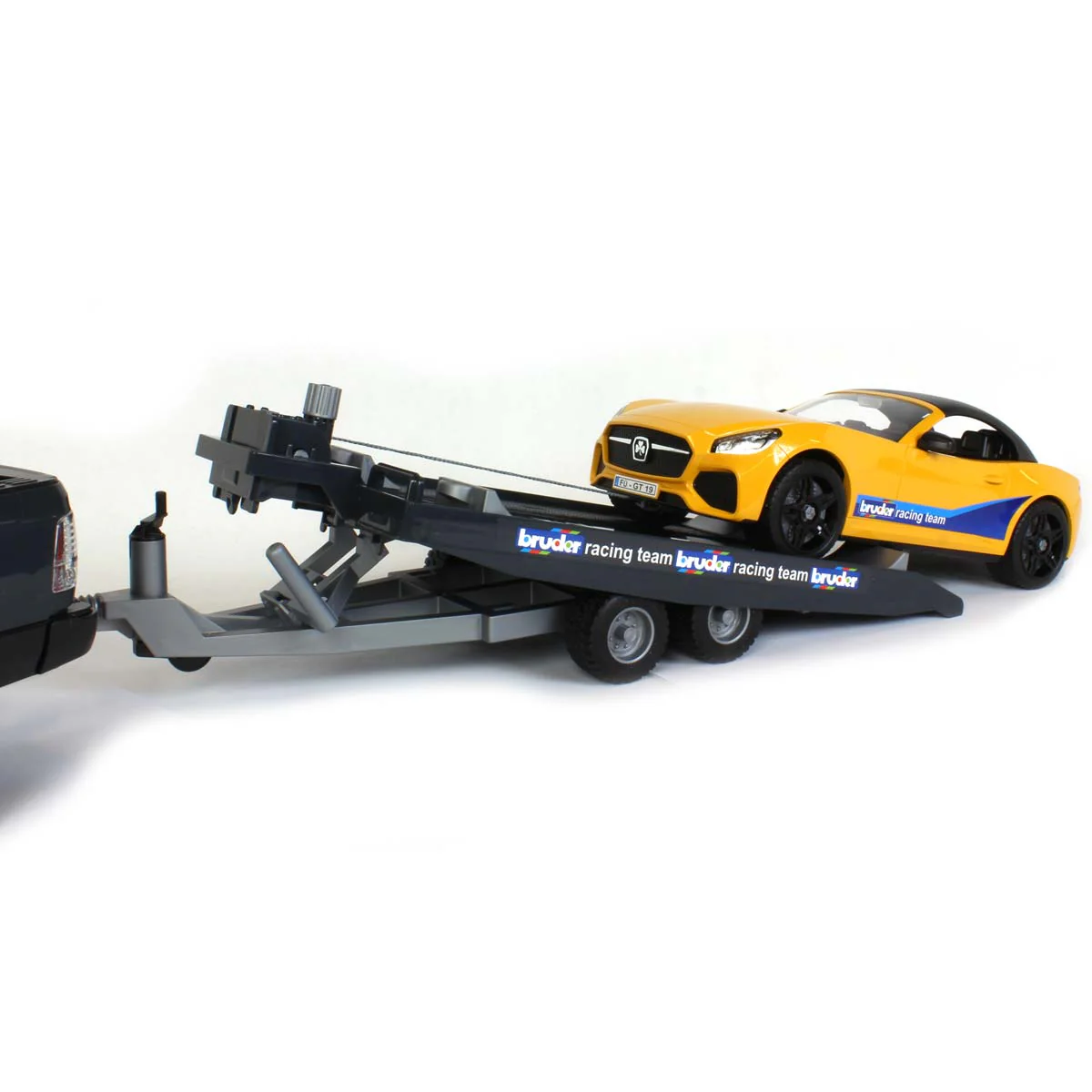 1/16 RAM 2500 Pickup with Yellow Racing Team Roadster by Bruder - Image 3