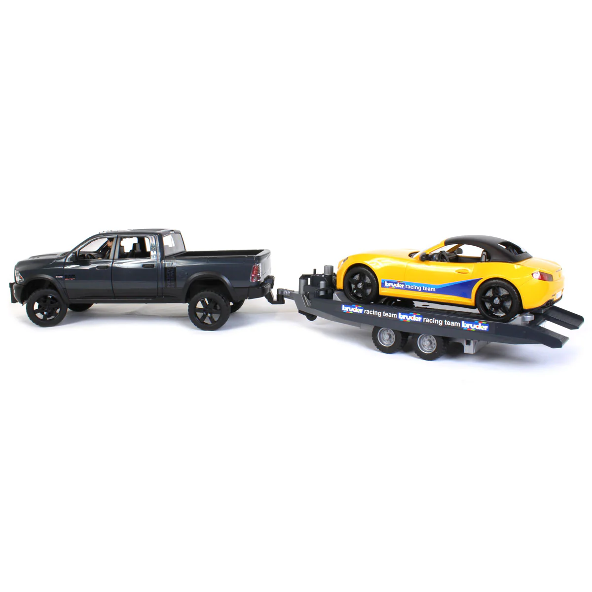 1/16 RAM 2500 Pickup with Yellow Racing Team Roadster by Bruder - Image 7