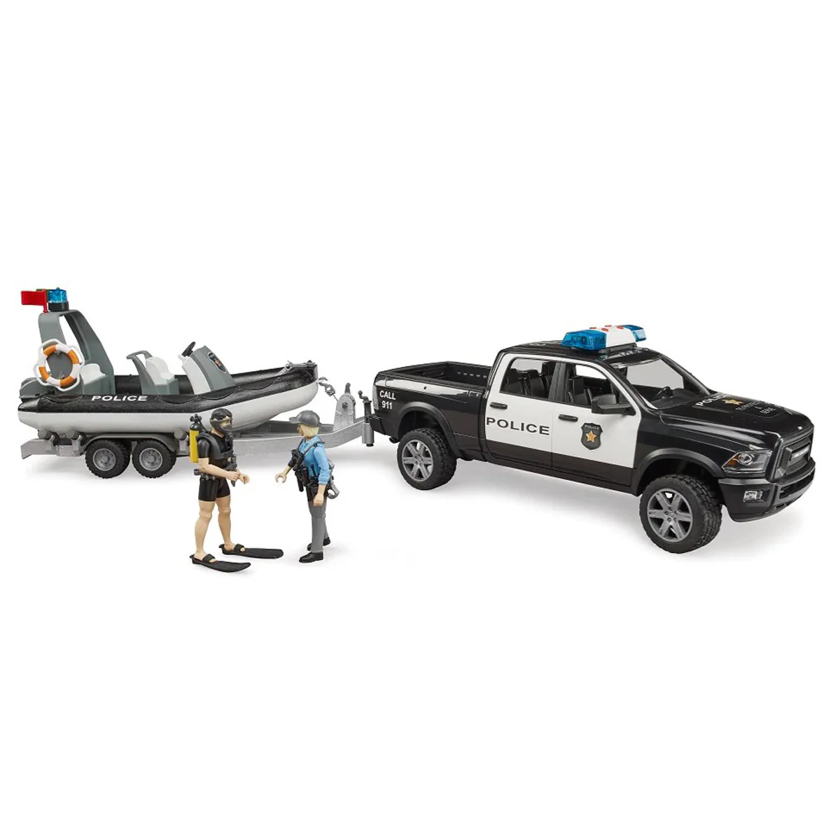 1/16 RAM 2500 Police Pickup Truck with Trailer & Boat by Bruder - Image 4