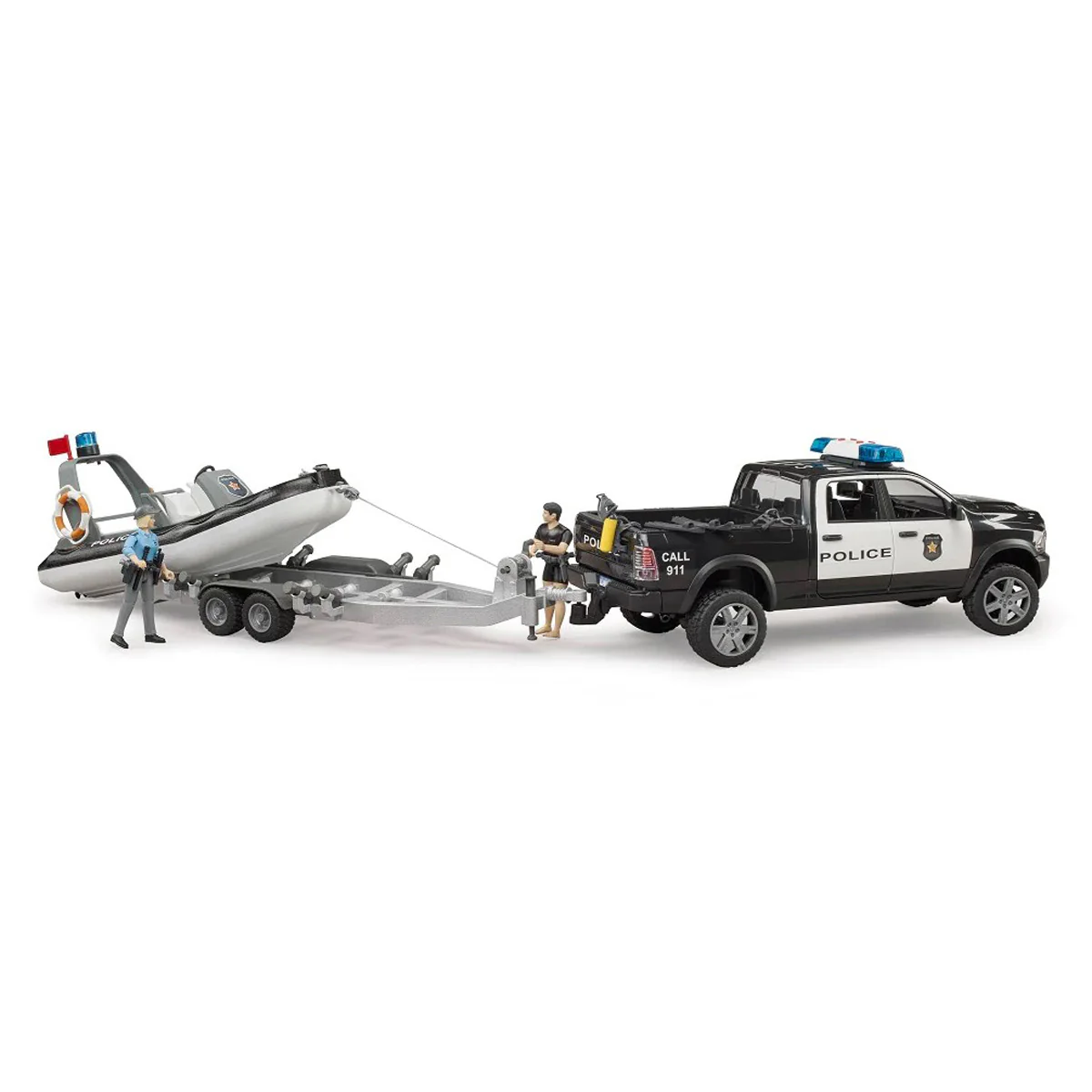 1/16 RAM 2500 Police Pickup Truck with Trailer & Boat by Bruder - Image 5