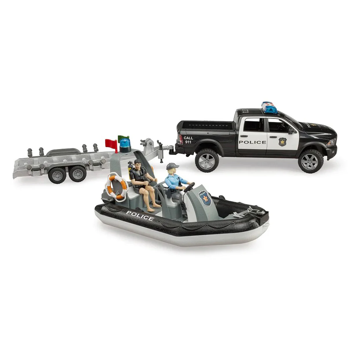 1/16 RAM 2500 Police Pickup Truck with Trailer & Boat by Bruder - Image 6