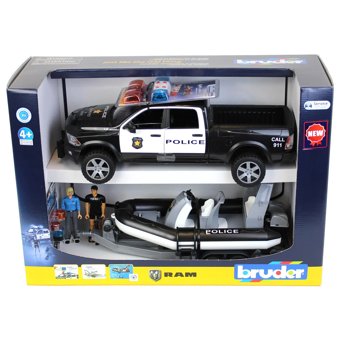 1/16 RAM 2500 Police Pickup Truck with Trailer & Boat by Bruder - Image 7