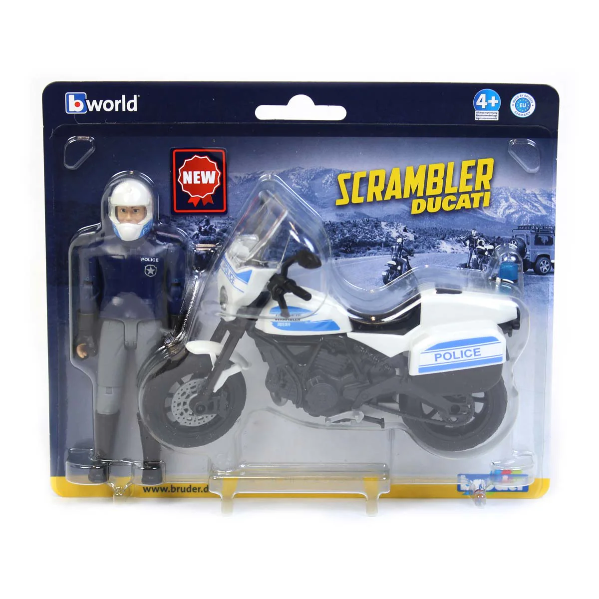 1/16 Scrambler Ducati Police Motorcycle with Police Officer by Bruder - Image 5