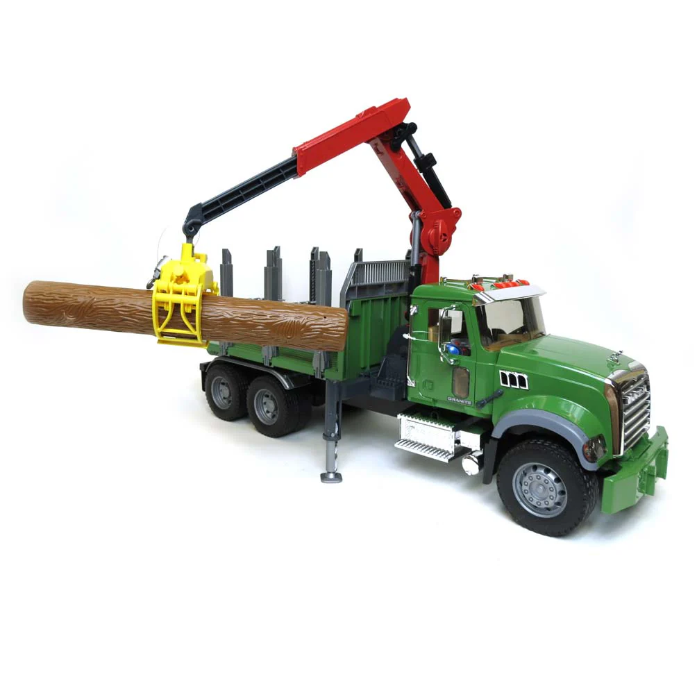 1/16th Mack Granite Log Truck with Knuckleboom Grapple Crane & Hard Hat by Bruder - Image 2