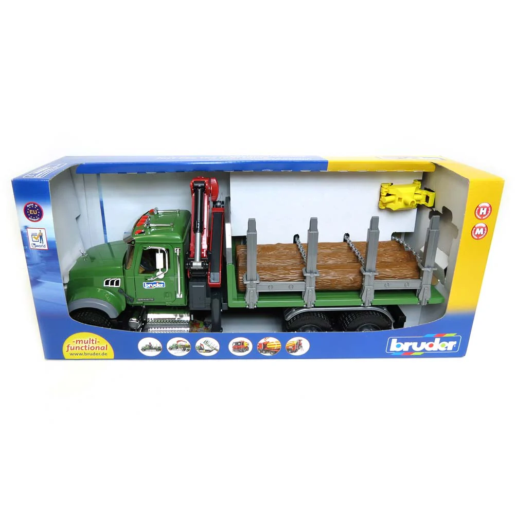 1/16th Mack Granite Log Truck with Knuckleboom Grapple Crane & Hard Hat by Bruder - Image 6