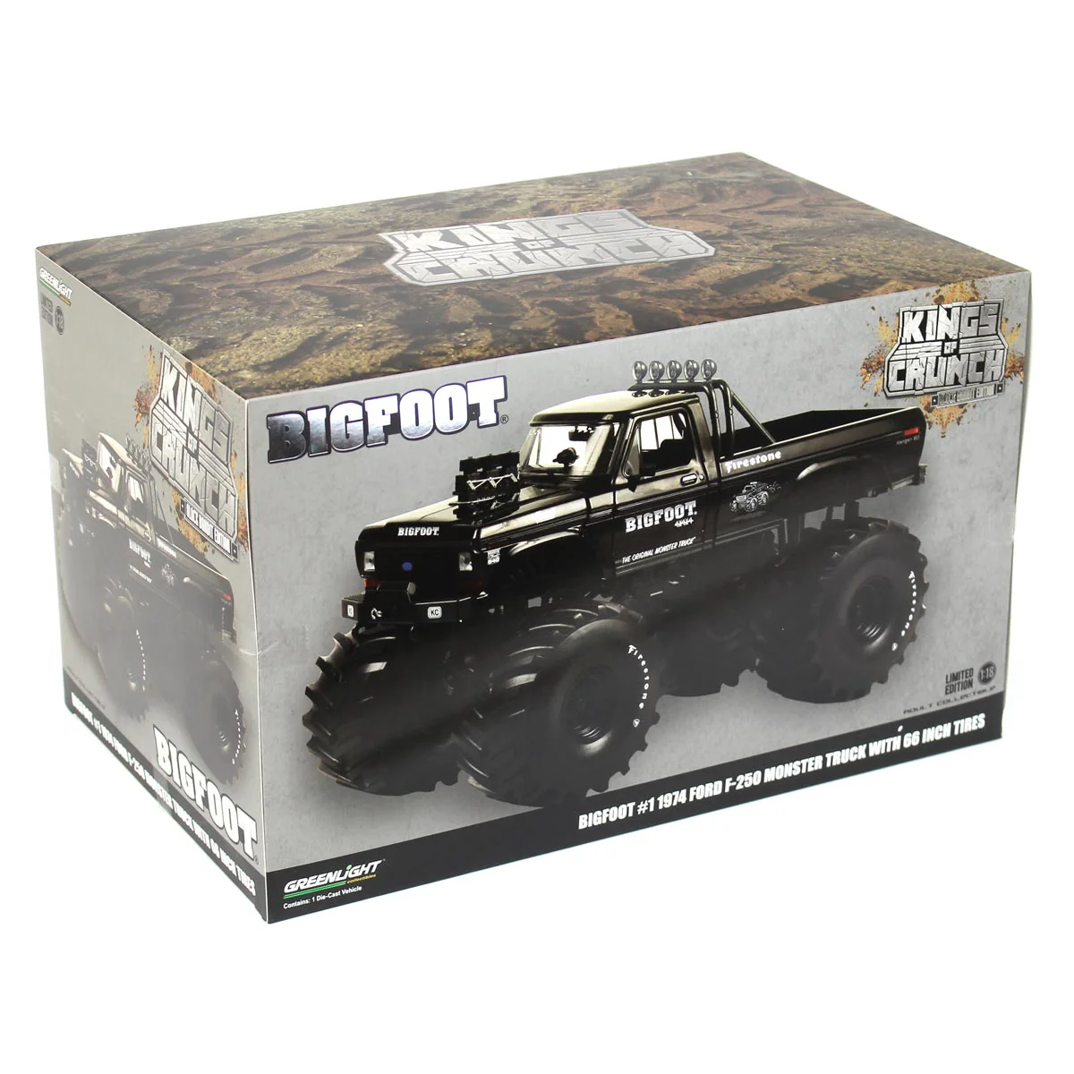 1/18 1974 Ford F-250 Monster Truck, Bigfoot #1, Black Bandit, 66 inch Tires - Image 9