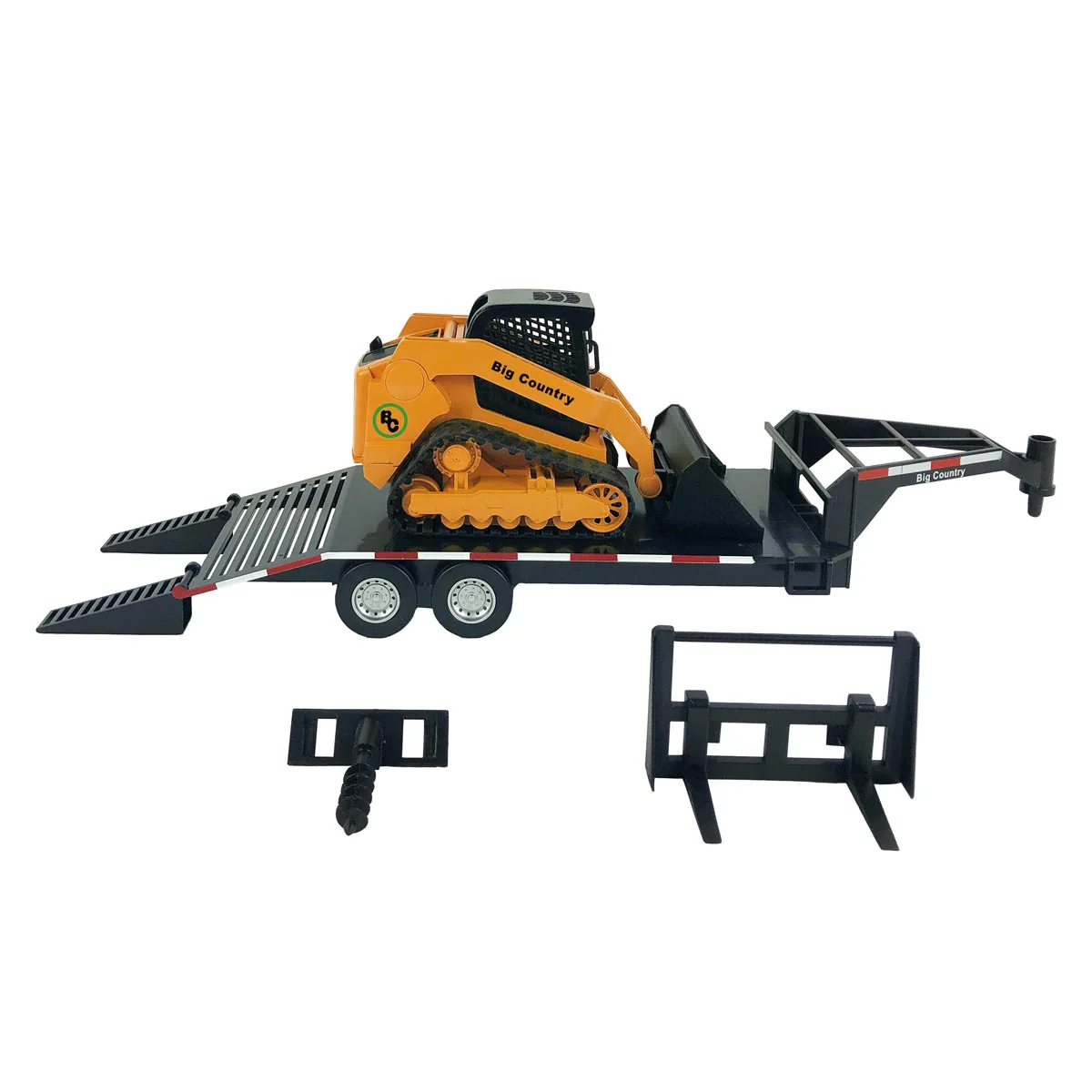 1/20 Tracked Skid Steer with Attachments & Flatbed Gooseneck Trailer by Big Country Toys