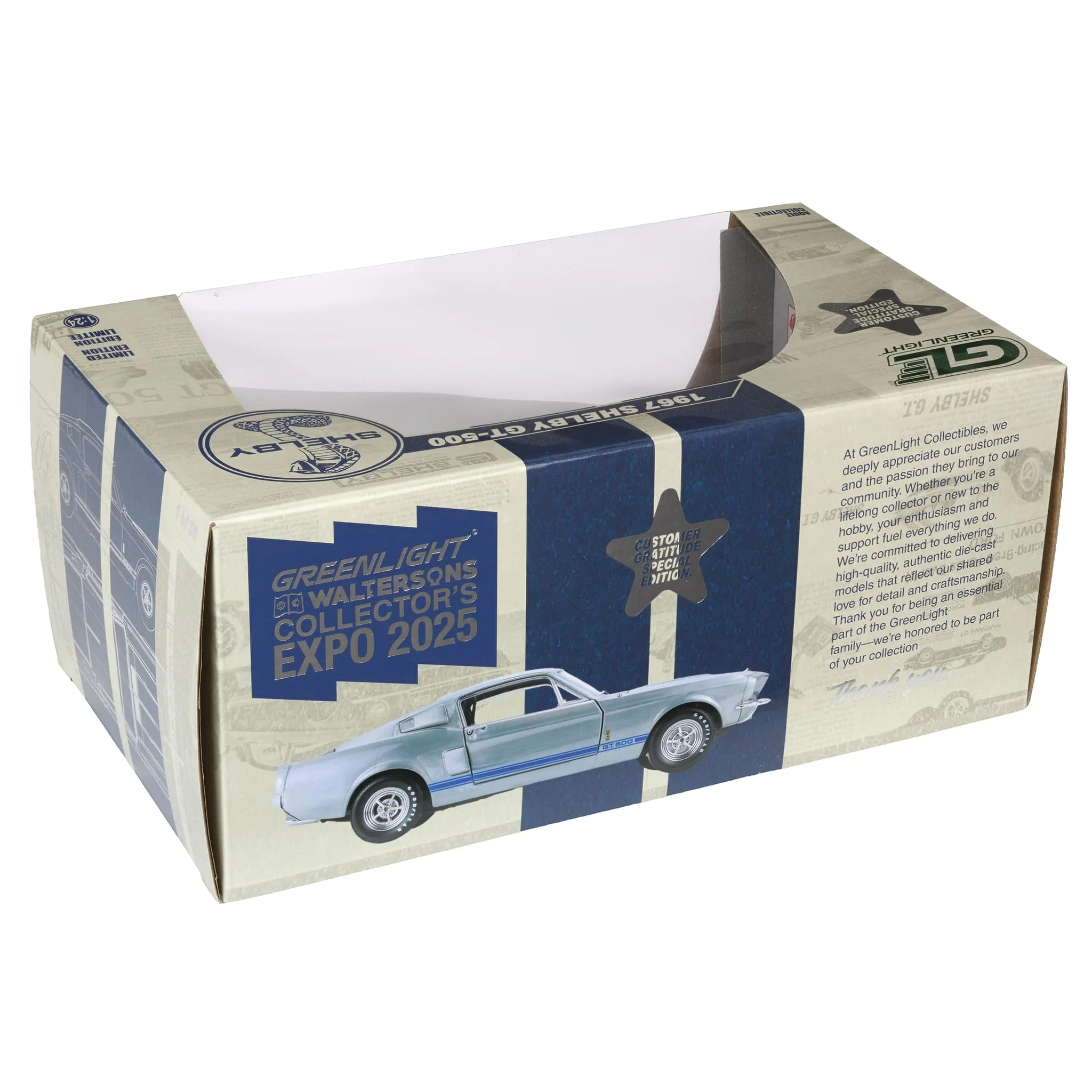 1/24 1967 Shelby GT-500, Raw with Blue Stripes, 2025 GreenLight Waterson's Product Expo Customer Gratitude Special Edition - Image 2