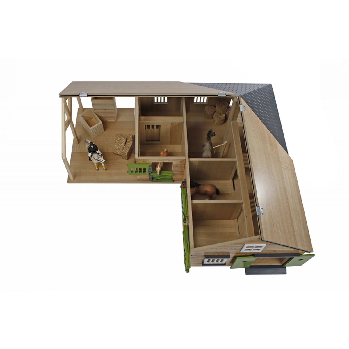 1/24 Kids Globe Wooden Horse Stable with 4 Boxes, Storage and Wash Box - Image 2