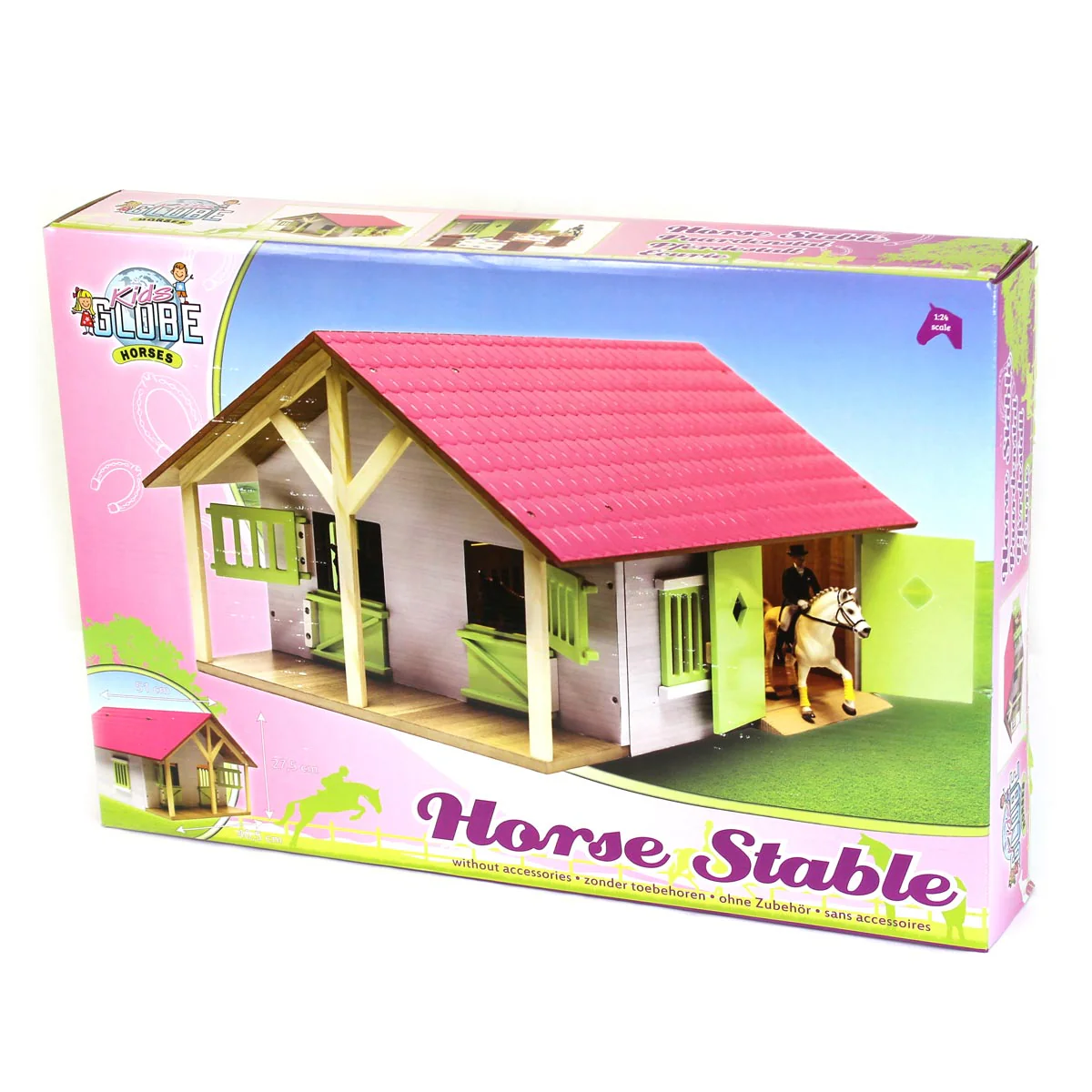 1/24 Pink, White & Green Wooden Horse Stable with 2 Box Stalls & Workshop by Kids Globe - Image 5