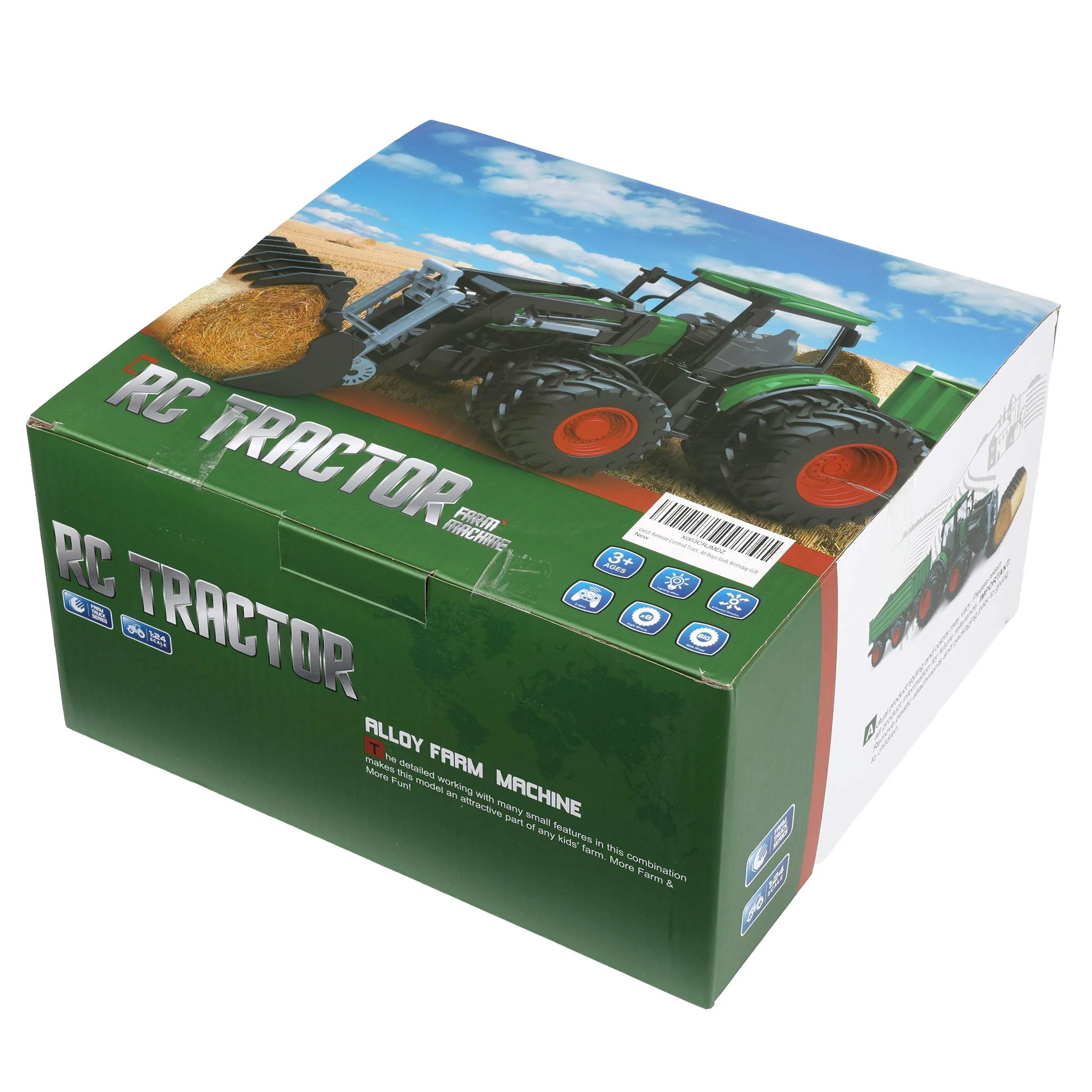1/24 Remote Control Green Tractor Toy Set with Trailer, Loader, Duals, Lights, & Accessories by Uarzt, Great for Kids' Play! - Image 9