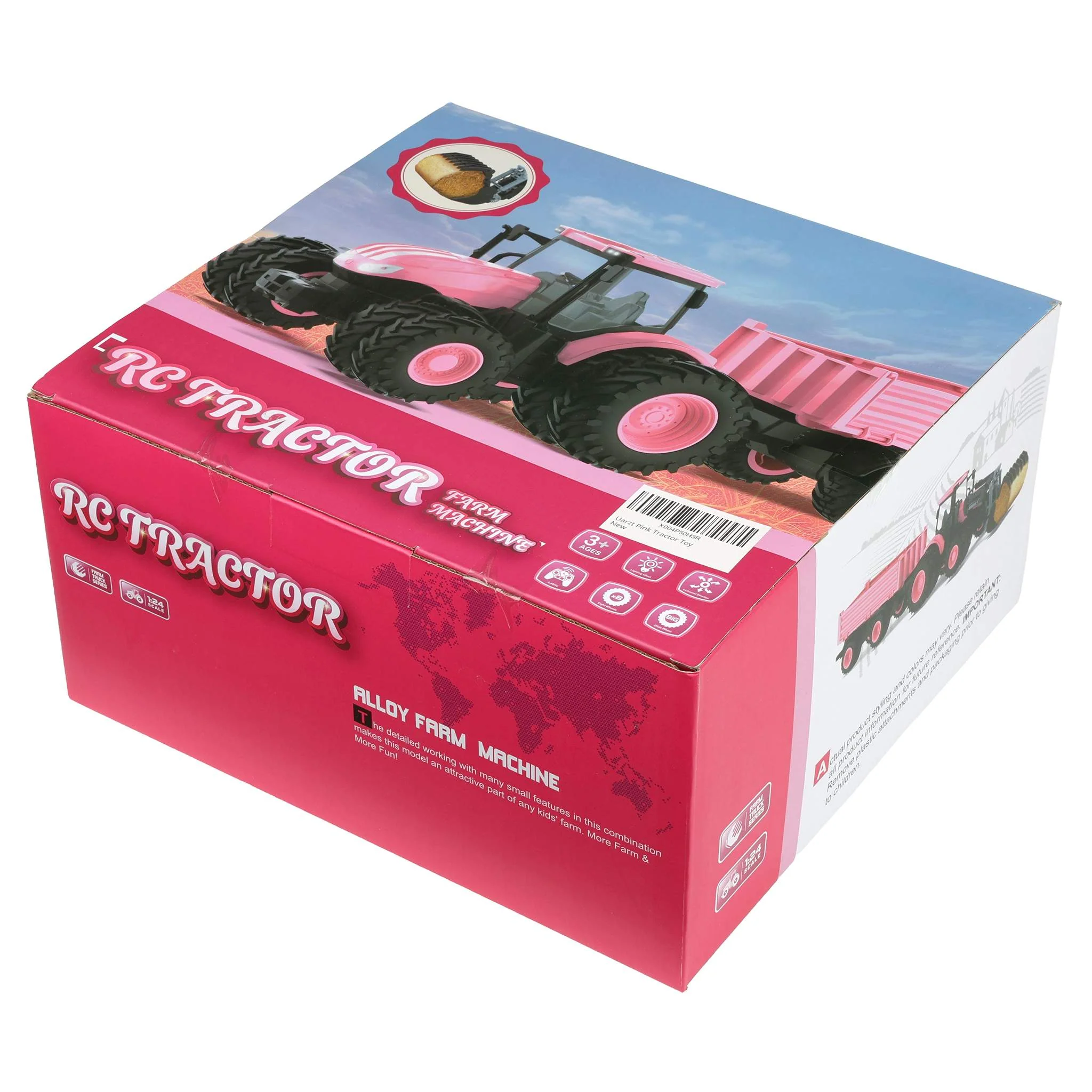 1/24 Remote Control Pink Tractor Toy Set with Trailer, Loader, Duals, Lights, & Accessories by Uarzt, Great for Play! - Image 6