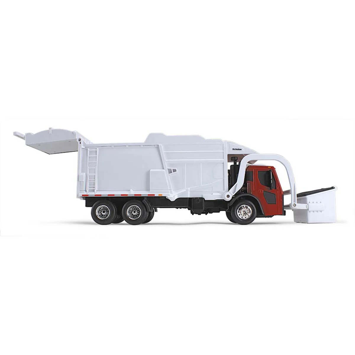1/25 Red/White Mack LR Garbage Truck with McNeilus Meridian Loader & Dumpster (Includes Lights & Sounds!) by First Gear - Image 3