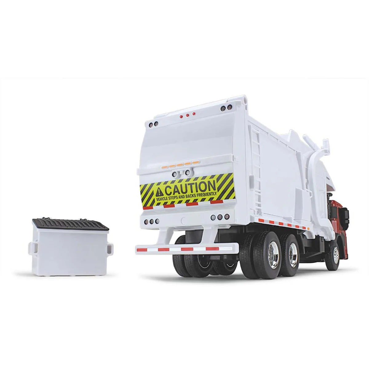 1/25 Red/White Mack LR Garbage Truck with McNeilus Meridian Loader & Dumpster (Includes Lights & Sounds!) by First Gear - Image 4