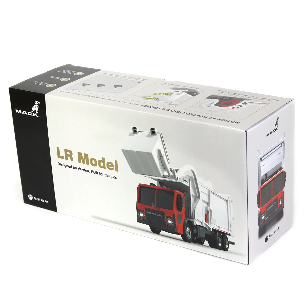 1/25 Red/White Mack LR Garbage Truck with McNeilus Meridian Loader & Dumpster (Includes Lights & Sounds!) by First Gear - Image 5