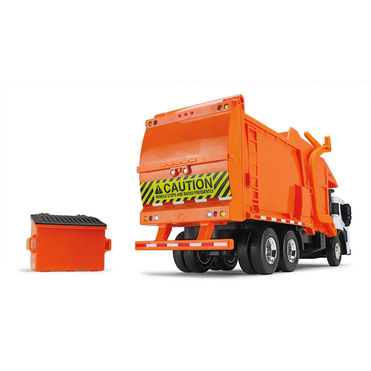 1/25 White/Orange Mack LR Garbage Truck with McNeilus Meridian Loader & Dumpster (Includes Lights & Sounds!) by First Gear - Image 3