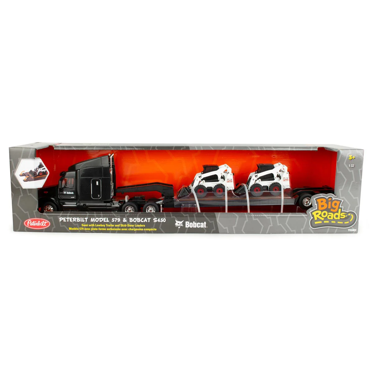 1/32 Peterbilt 579 Semi Truck with Lowboy Trailer & 2 Bobcat S450 Skid Loaders, ERTL Big Roads - Image 6