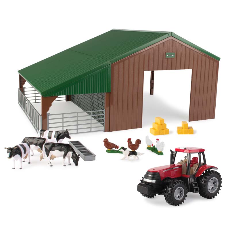 1/32 Case IH Dual Purpose Livestock Building Playset with Case IH Magnum Tractor, Animals, & Bales by ERTL