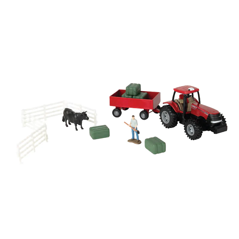 1/32 Case IH Farm Playset with Tractor, Wagon, Bales, Farmer, Animal, & Fence, ERTL Everyday Play