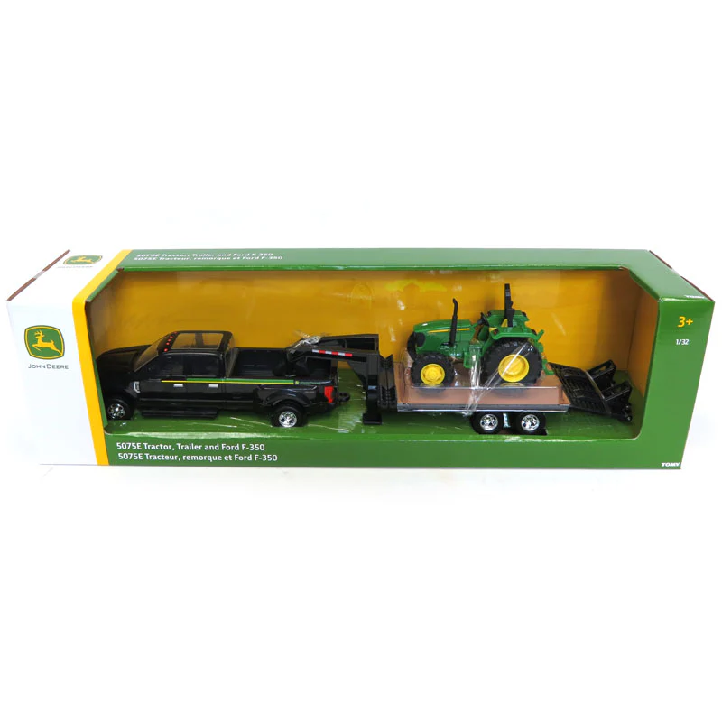 1/32 Ford F-350 Dually Pickup Truck with Gooseneck Trailer & John Deere 5075E Tractor by ERTL - Image 5