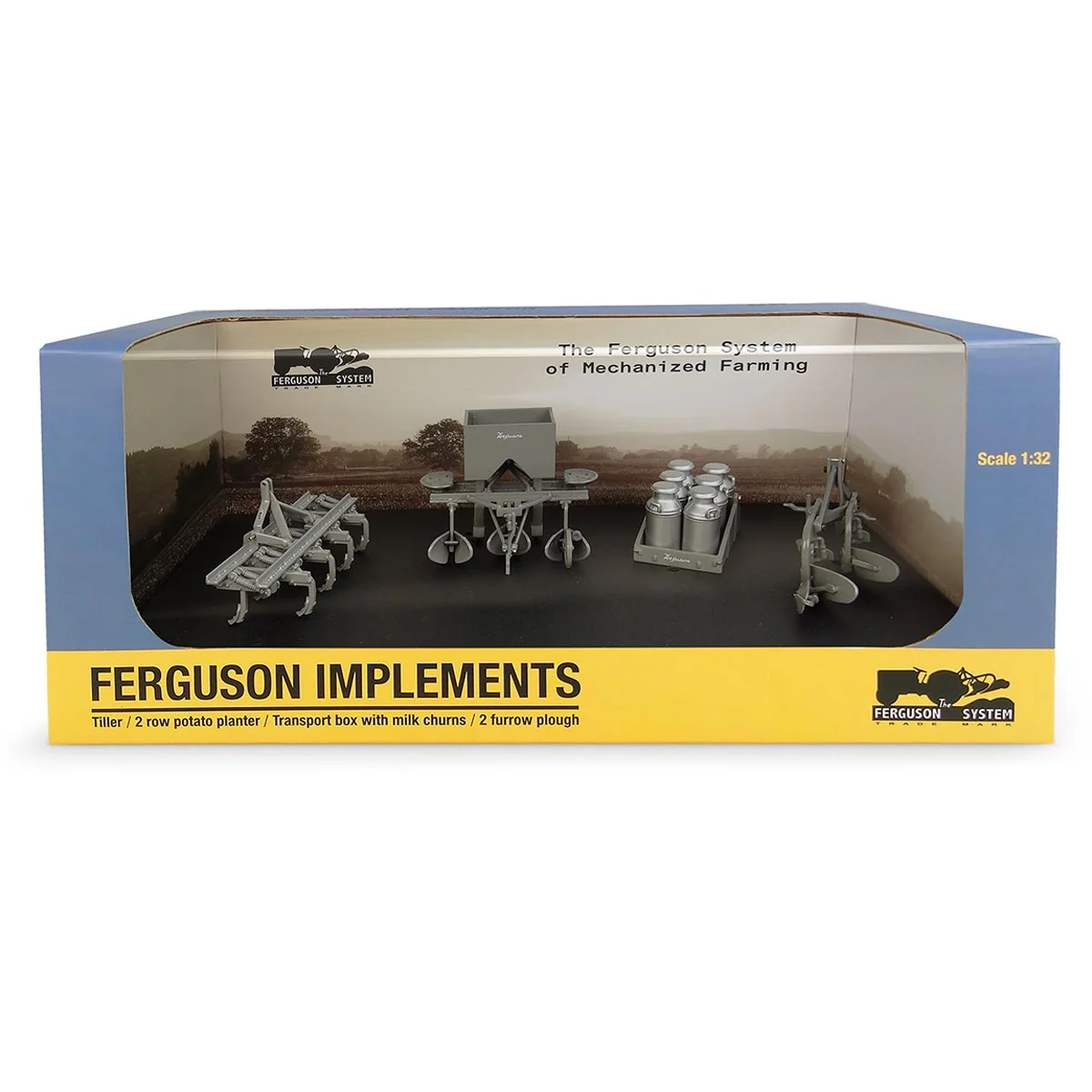 1/32 High Detail Ferguson 4 Piece Accessory Set, Includes Tiller, Planter, Milk Cans/Transporter and Plow