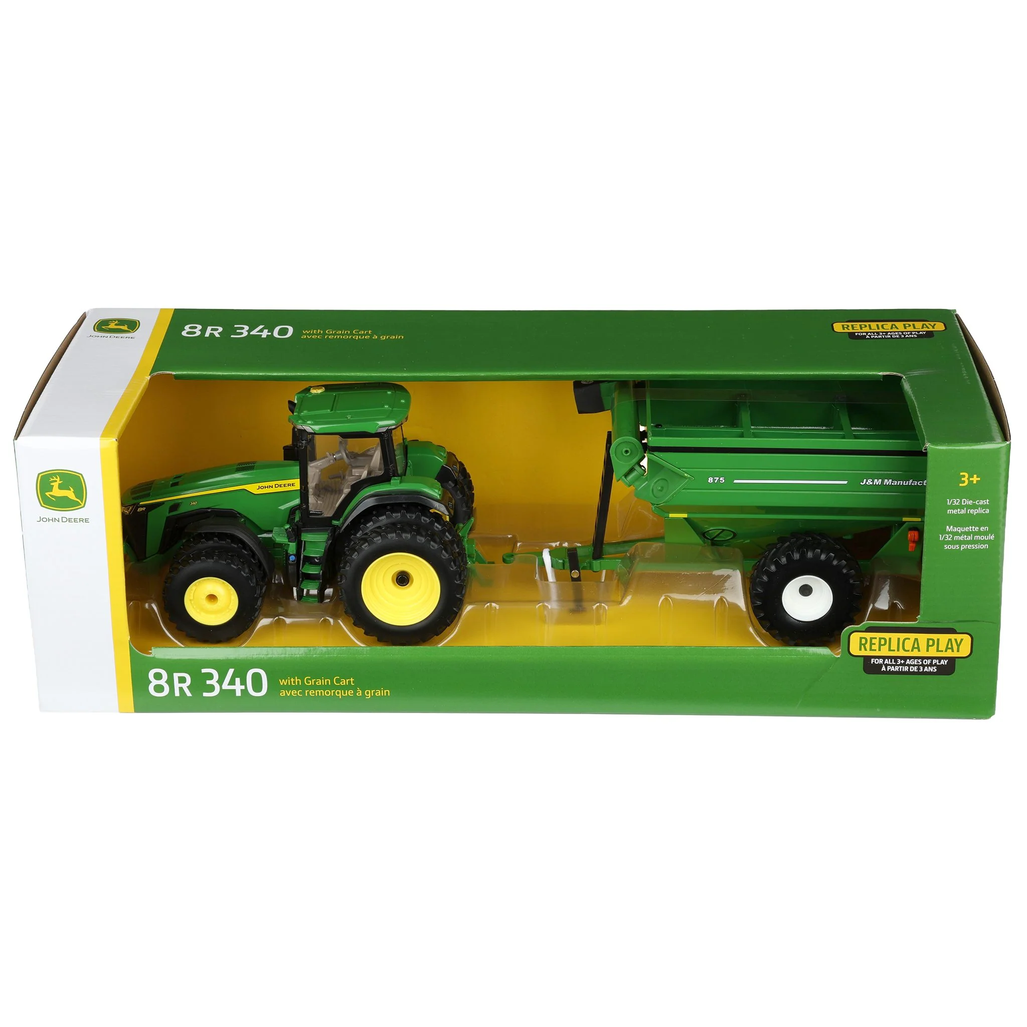 1/32 John Deere 8R 340 Tractor with Green J&M 875 Grain Cart, ERTL Replica Play - Image 7