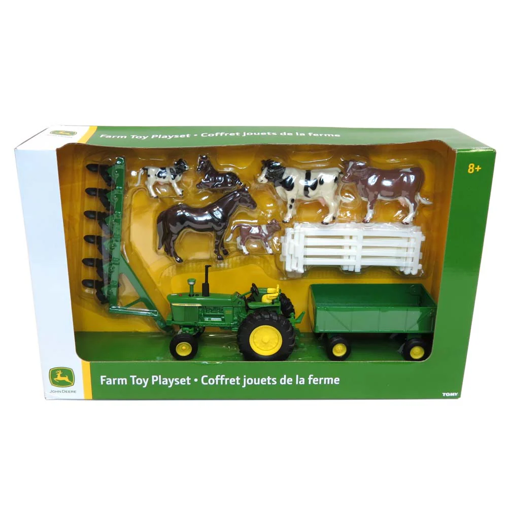 1/32 John Deere Farm Toy Playset with Tractor, Wagon, Plow, Animals & Fence - Image 2