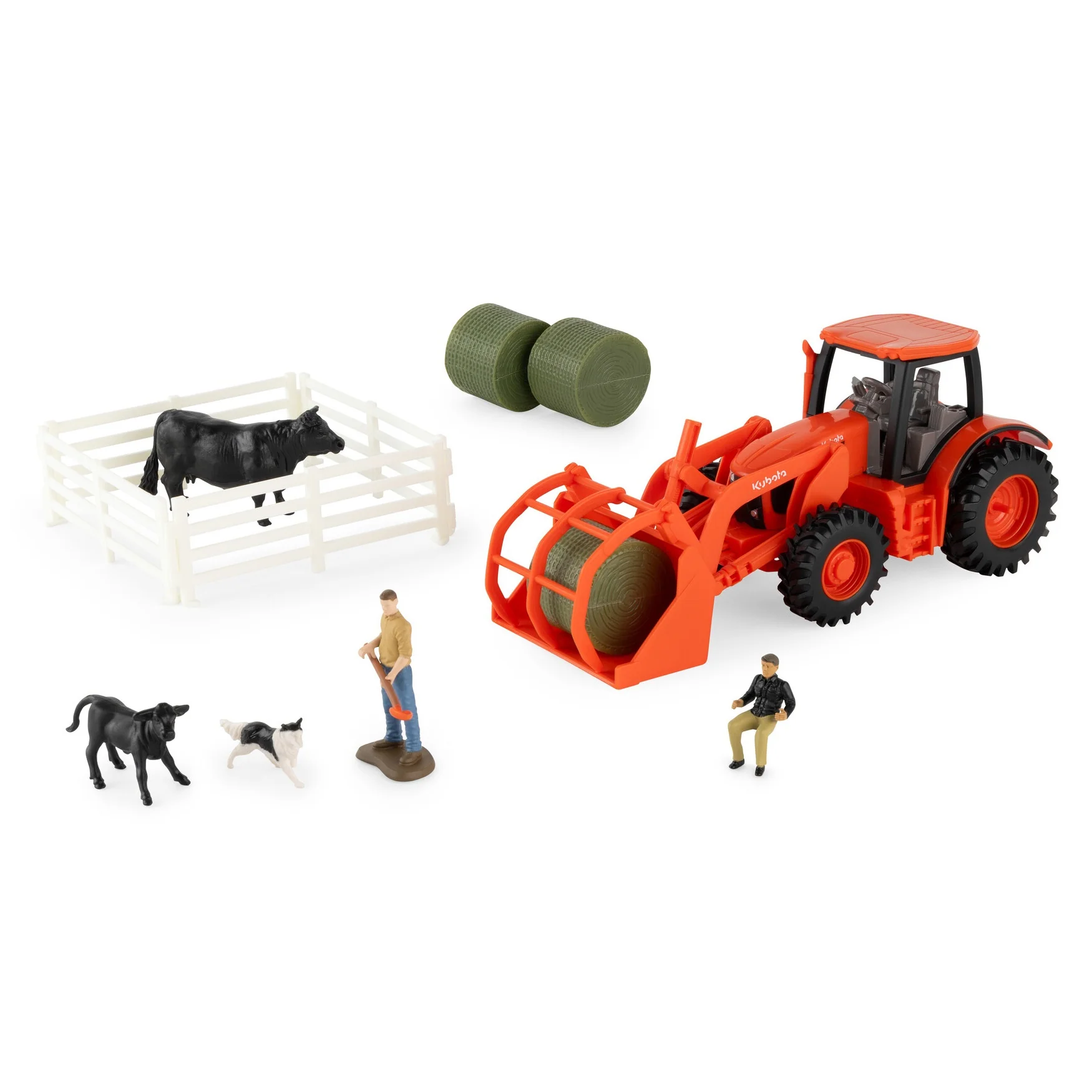 1/32 Kubota 15-Piece Farm Toy Playset with Tractor & Loader, Animals, Figures, & Accessories by ERTL