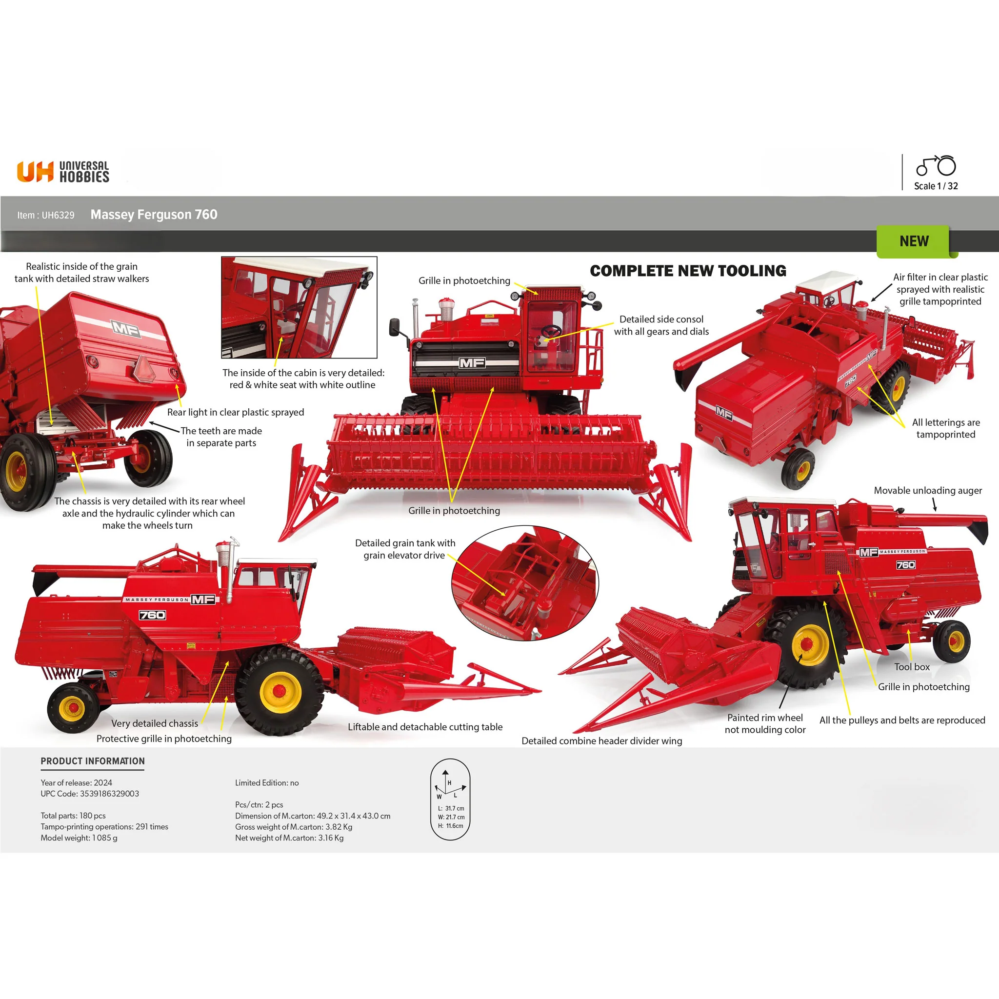 1/32 Massey Ferguson 760 Combine with Grain Head - Image 11