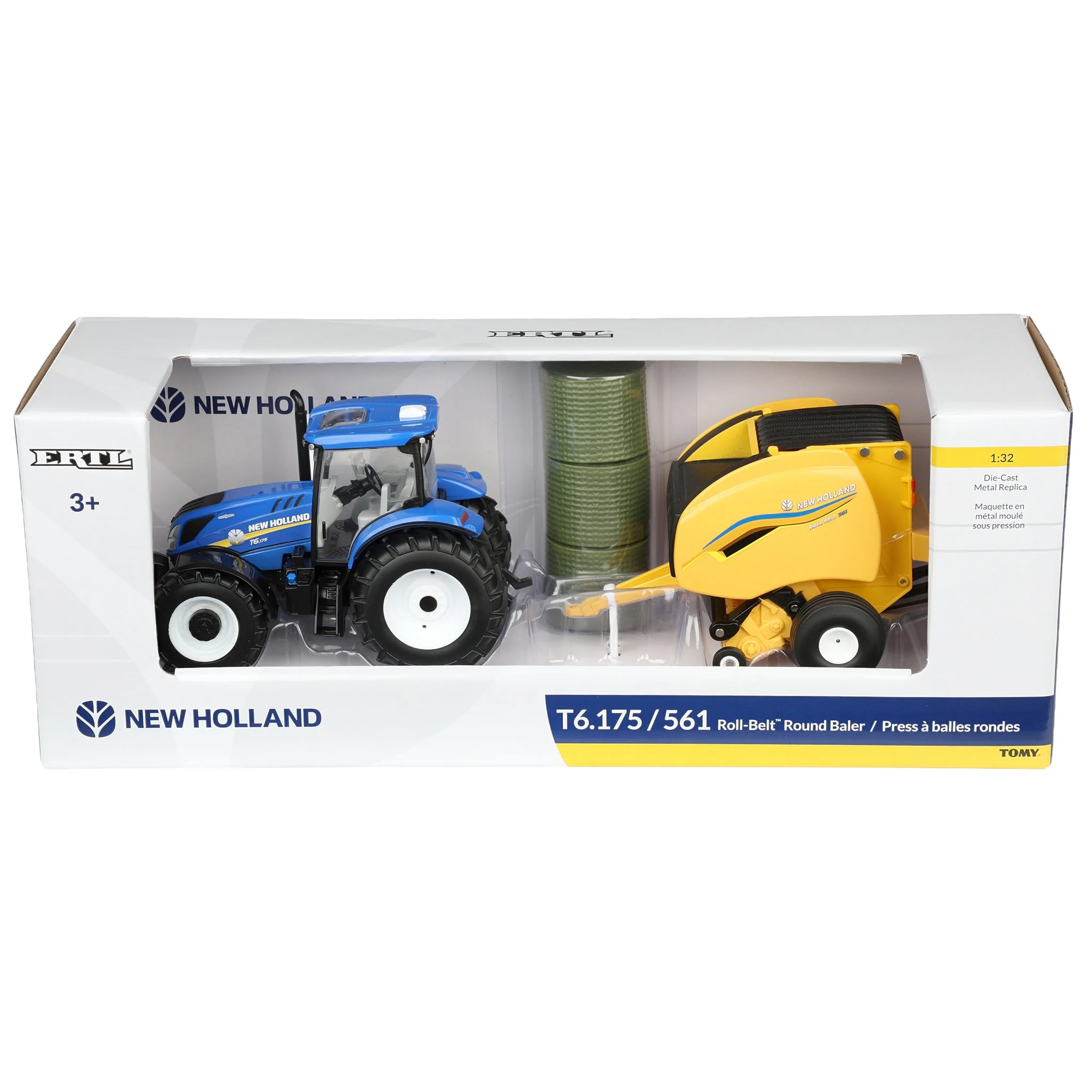 1/32 New Holland T6.175 Tractor with 561 Roll-Belt Baler & 3 Round Bales by ERTL - Image 6