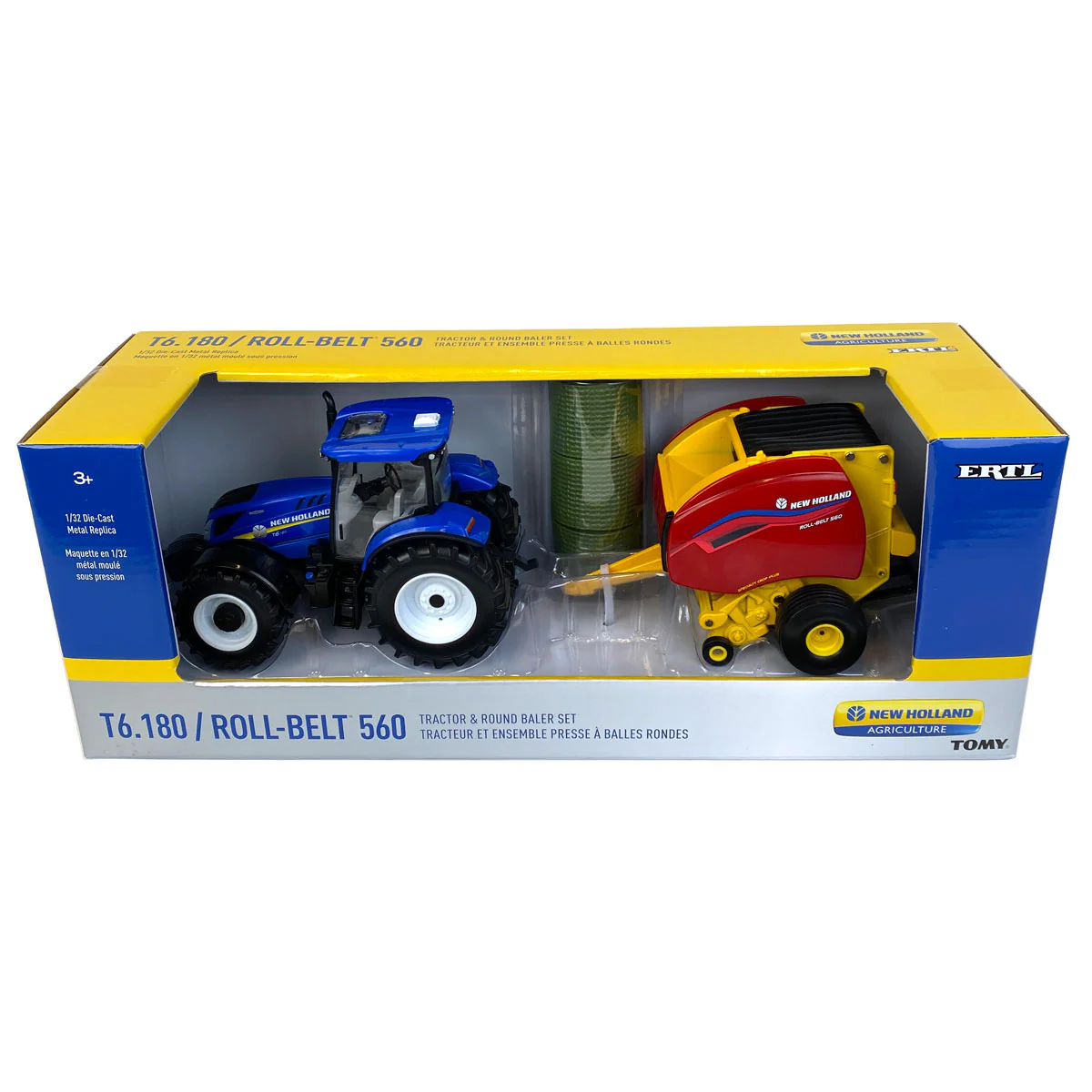 1/32 New Holland T6.180 Tractor with Roll-Belt 560 Round Baler by ERTL - Image 2