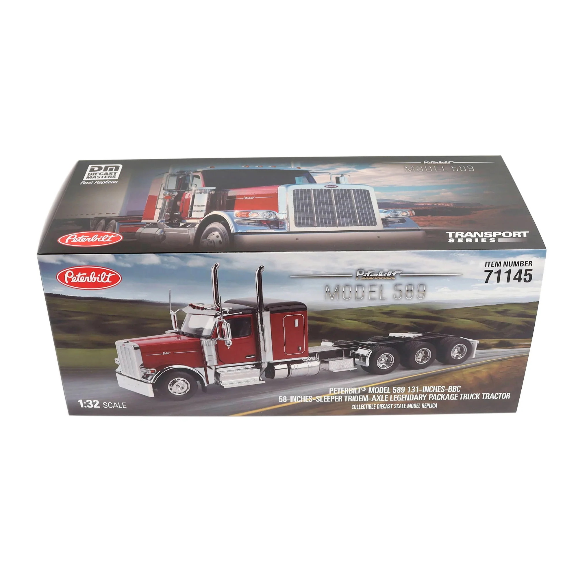 1/32 Peterbilt 589 Tridem-Axle Truck with 58in Sleeper by Diecast Masters, Legendary Red - Image 9