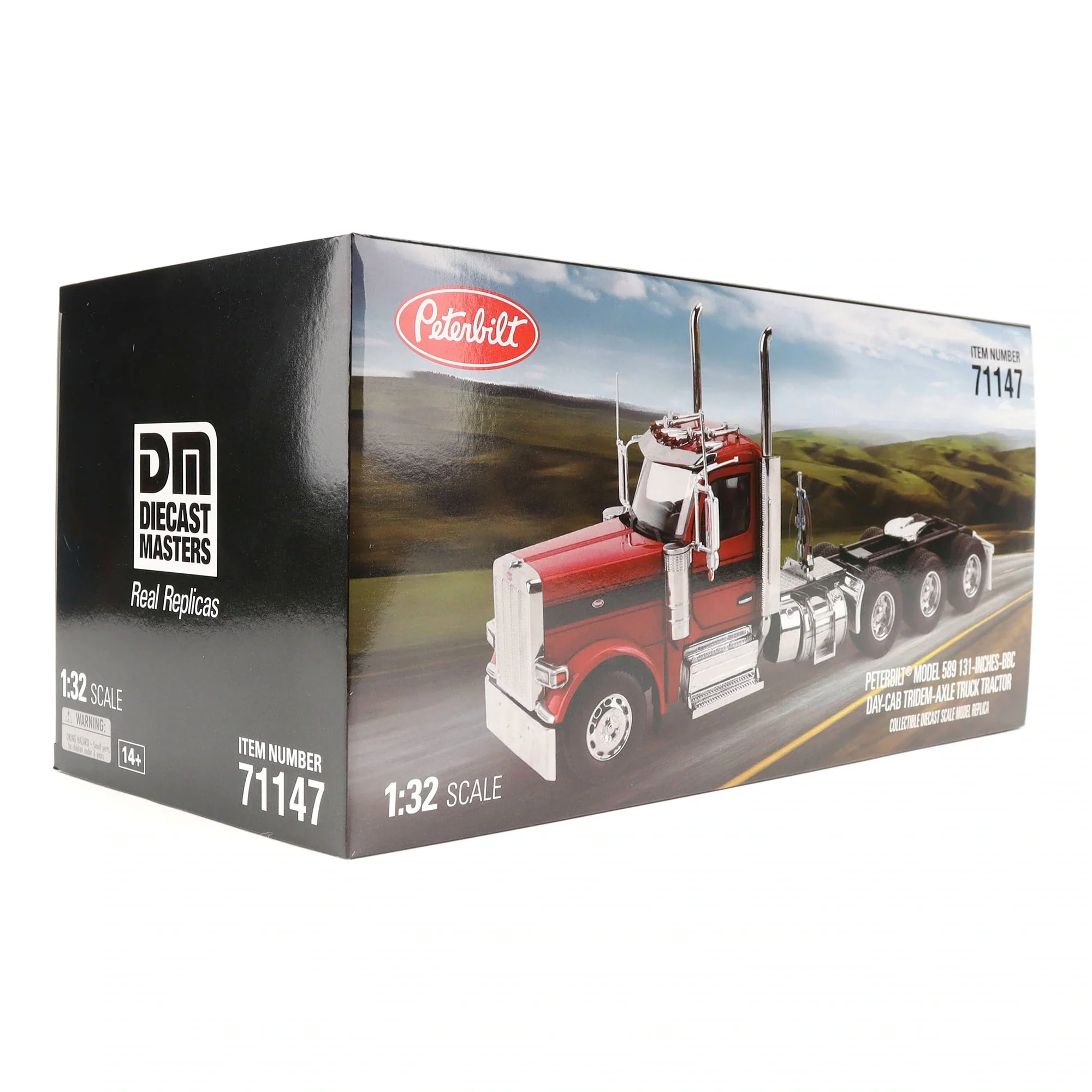 1/32 Peterbilt 589 Tridem-Axle Truck with Day Cab by Diecast Masters, Legendary Red Oversize Load - Image 10