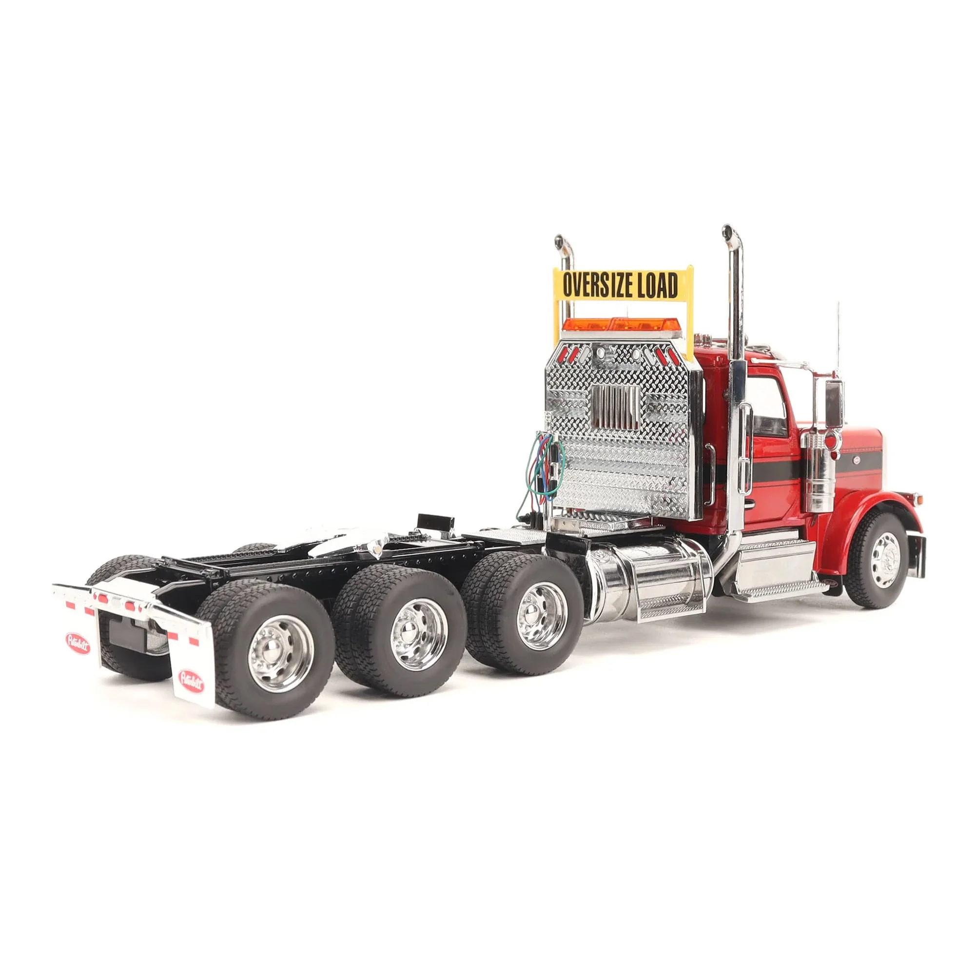 1/32 Peterbilt 589 Tridem-Axle Truck with Day Cab by Diecast Masters, Legendary Red Oversize Load - Image 6