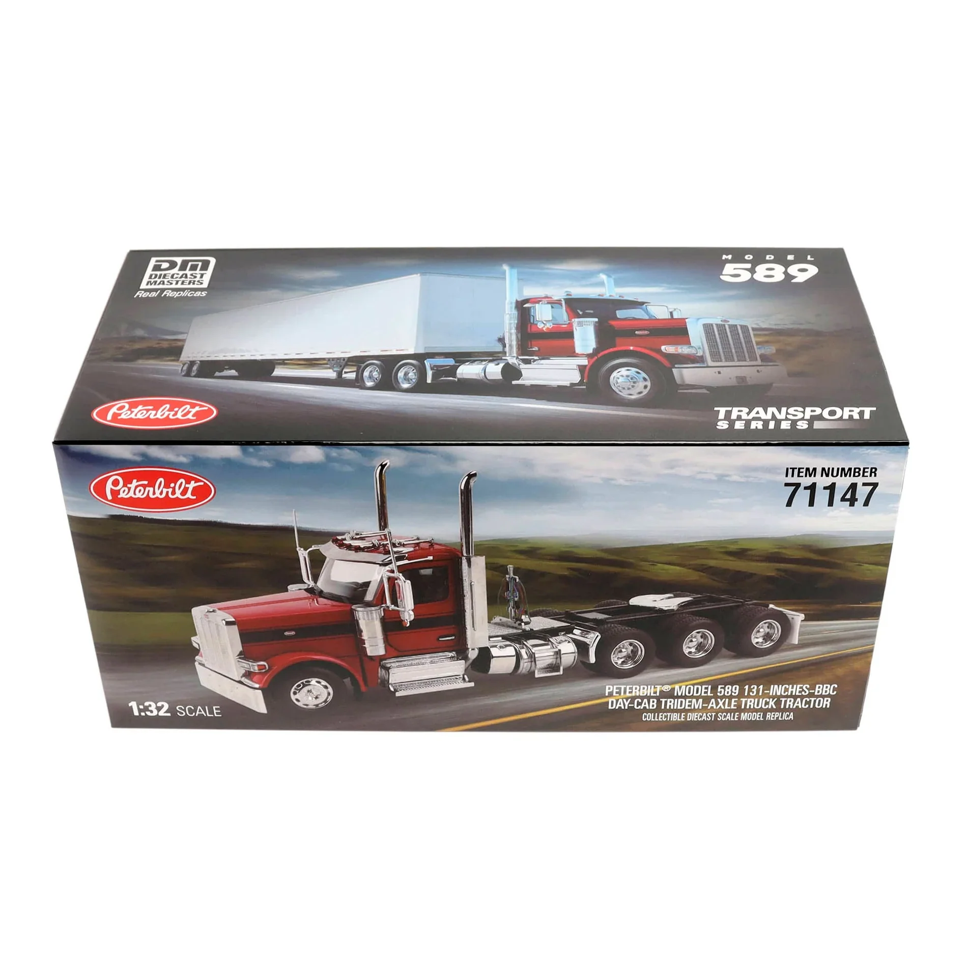 1/32 Peterbilt 589 Tridem-Axle Truck with Day Cab by Diecast Masters, Legendary Red Oversize Load - Image 9