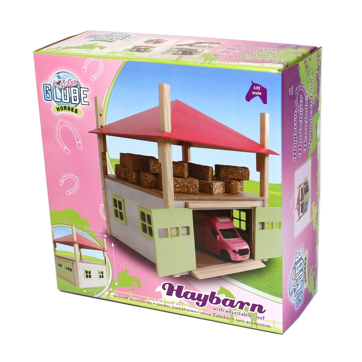1/32 PINK Wooden Hay Barn with Loft and Adjustable Roof by Kids Globe - Image 7