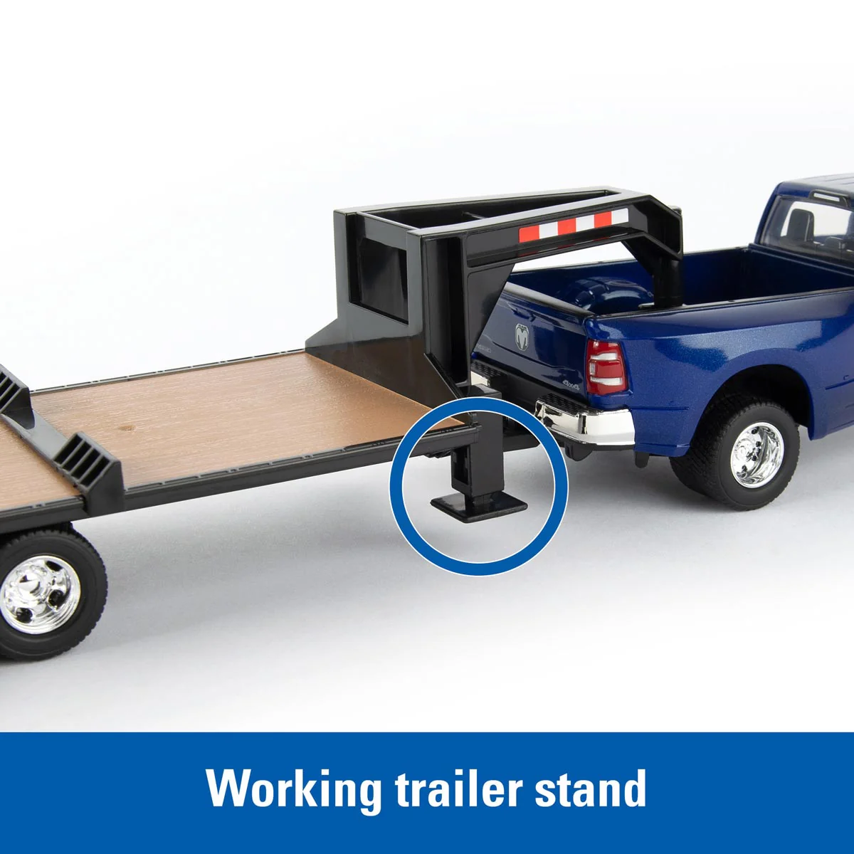 1/32 RAM 3500 Dually Quad Cab Pickup Truck with Lowboy Trailer & New Holland L230 Skid Steer by ERTL - Image 4