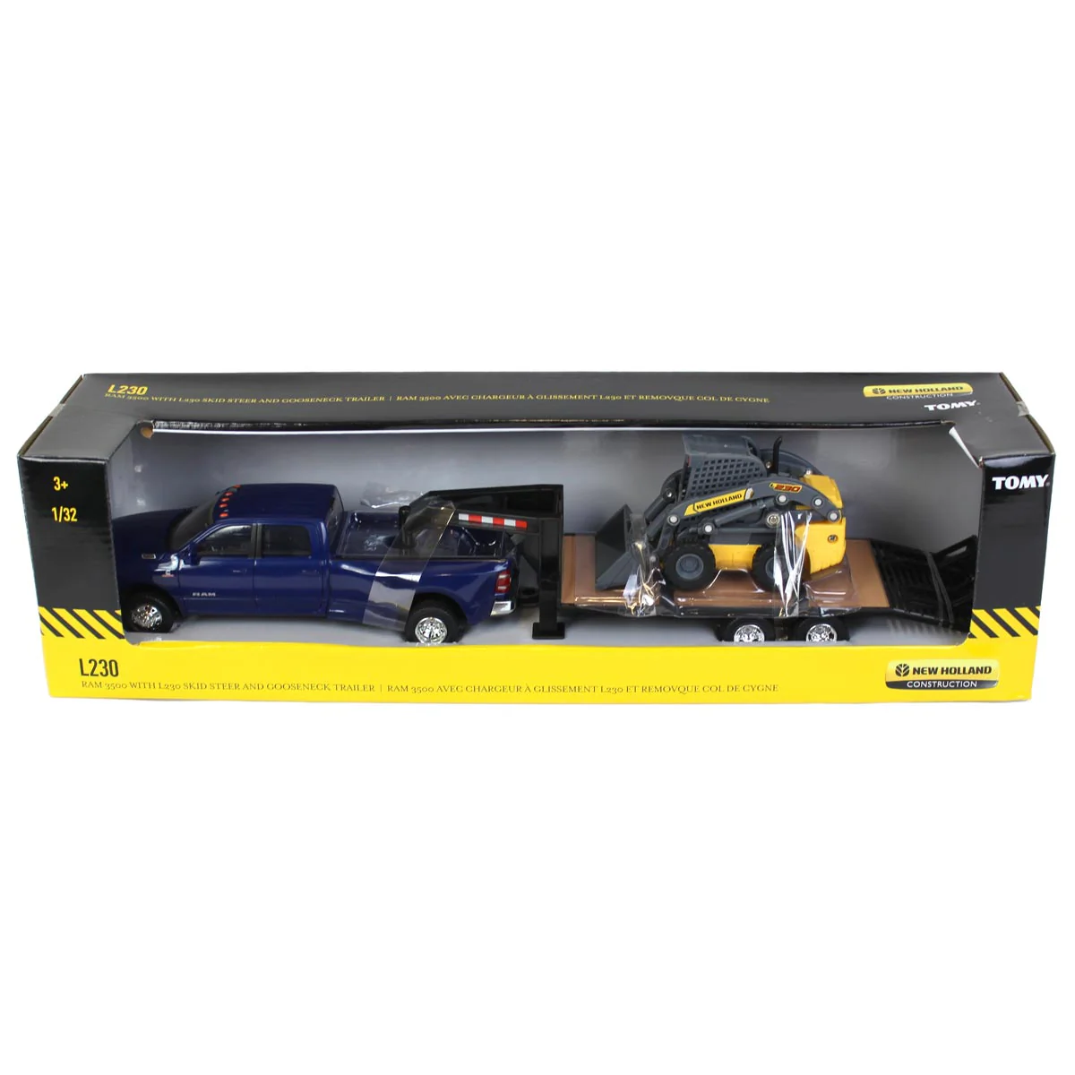 1/32 RAM 3500 Dually Quad Cab Pickup Truck with Lowboy Trailer & New Holland L230 Skid Steer by ERTL - Image 8