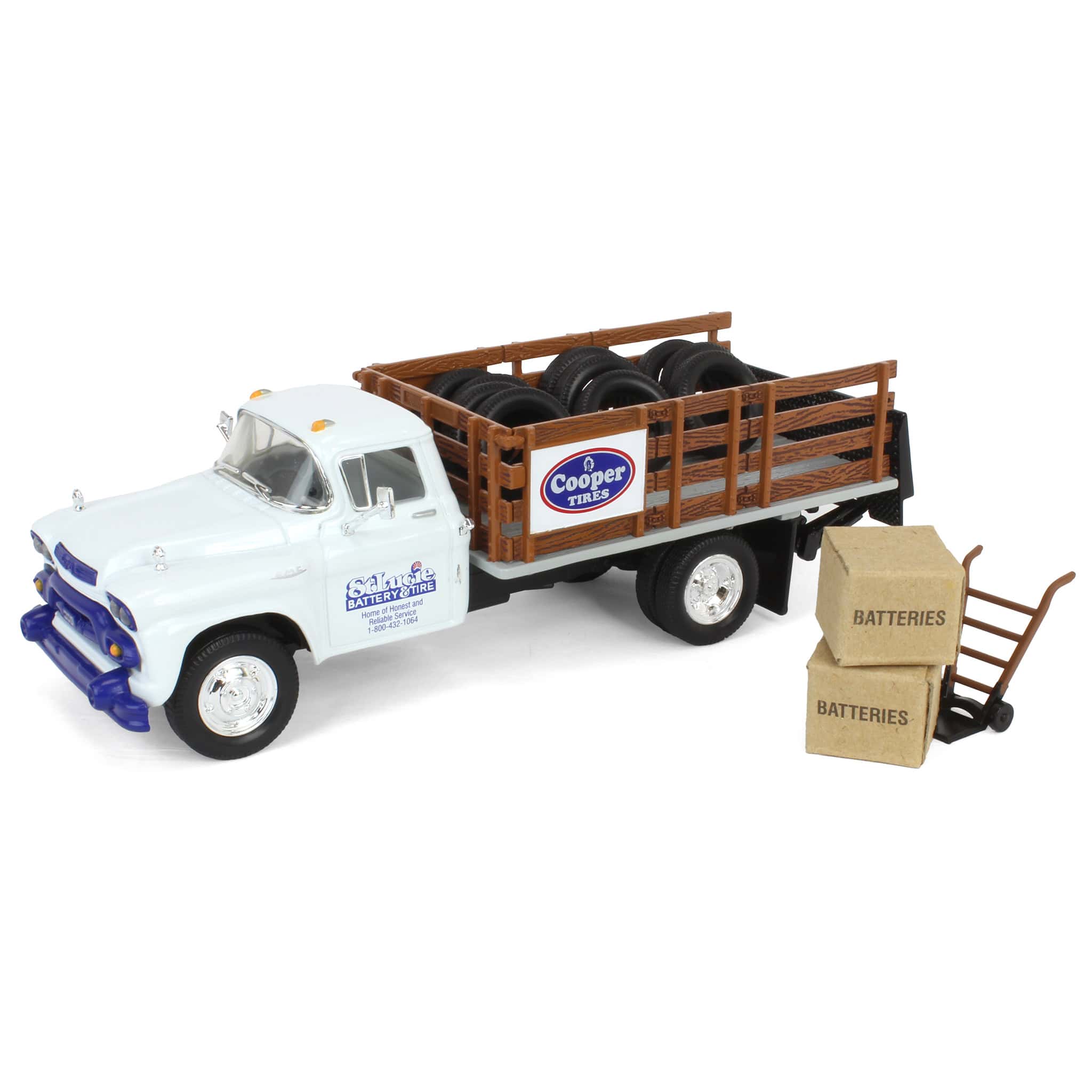 1/34 1958 GMC Stake Truck, Cooper Tires and St. Lucie Battery & Tire by First Gear