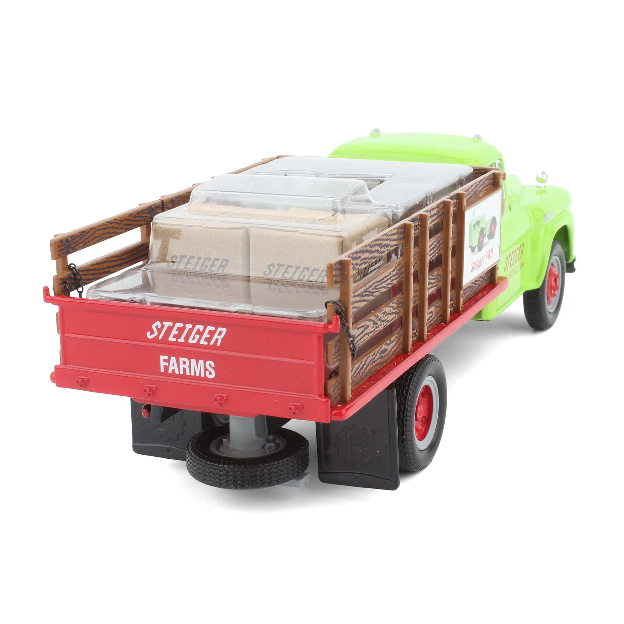 1/34 1958 GMC Stake Truck Steiger Farms 1 FWD with Parts Boxes & Dolly by First Gear - Image 3