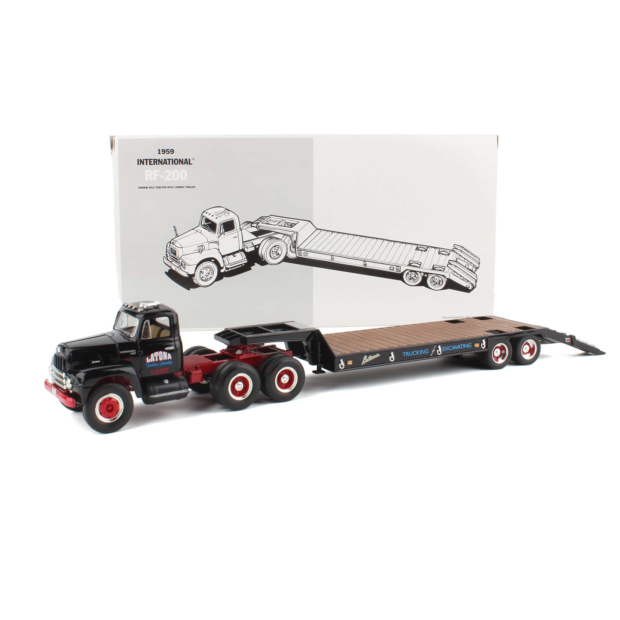 1/34 1959 International RF-200 Tandem Axle Tractor with Lowboy Trailer, Latona Trucking & Excavating by First Gear