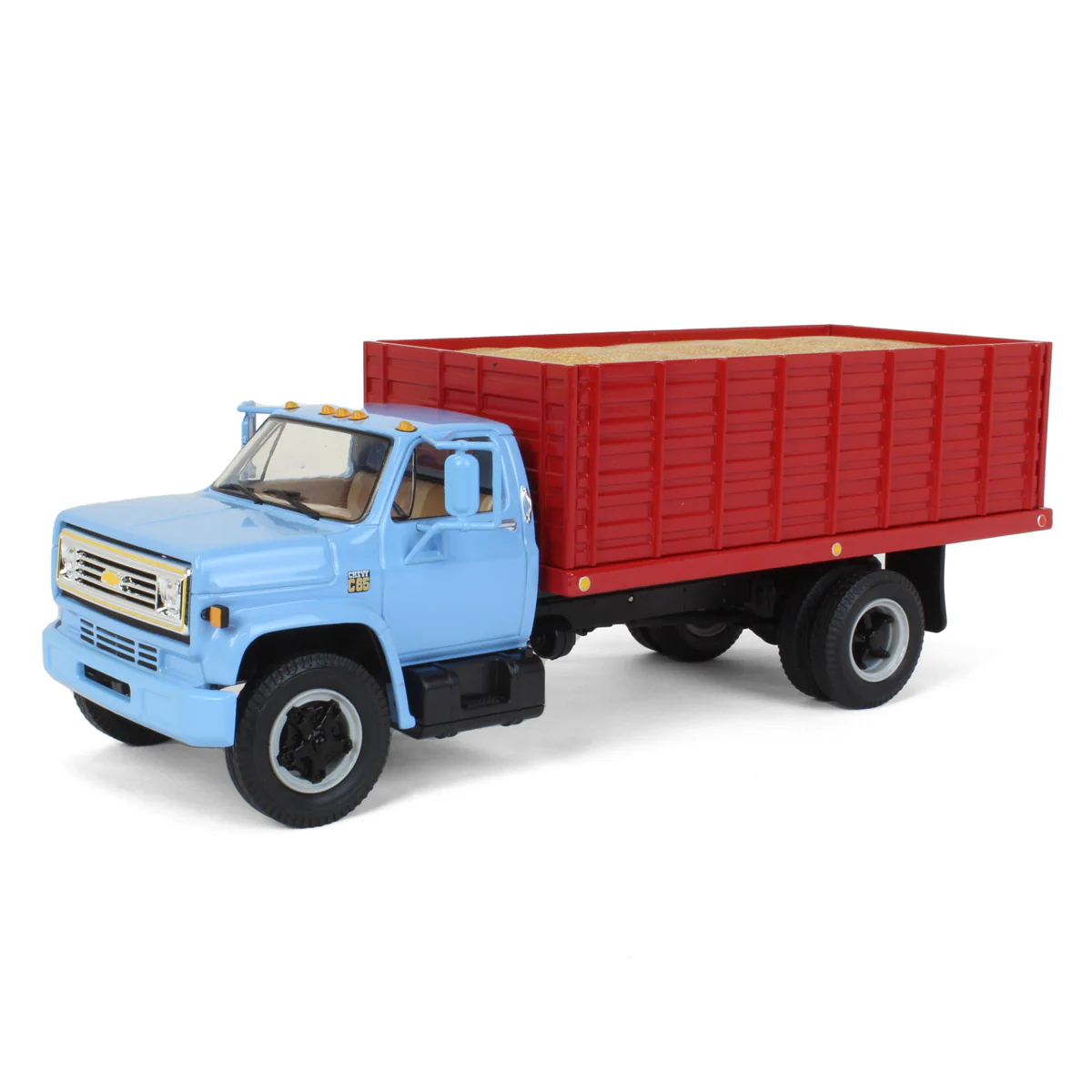 1/34 Baby Blue 1970s Chevrolet C65 Grain Truck with Red Dump Body & Corn Load by First Gear