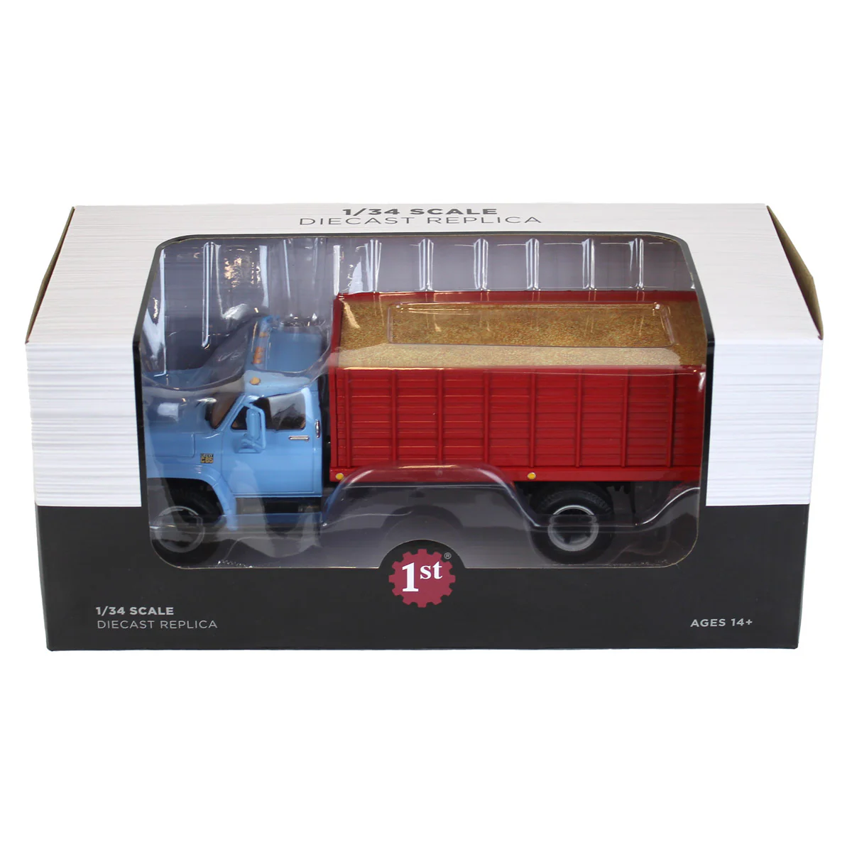 1/34 Baby Blue 1970s Chevrolet C65 Grain Truck with Red Dump Body & Corn Load by First Gear - Image 6