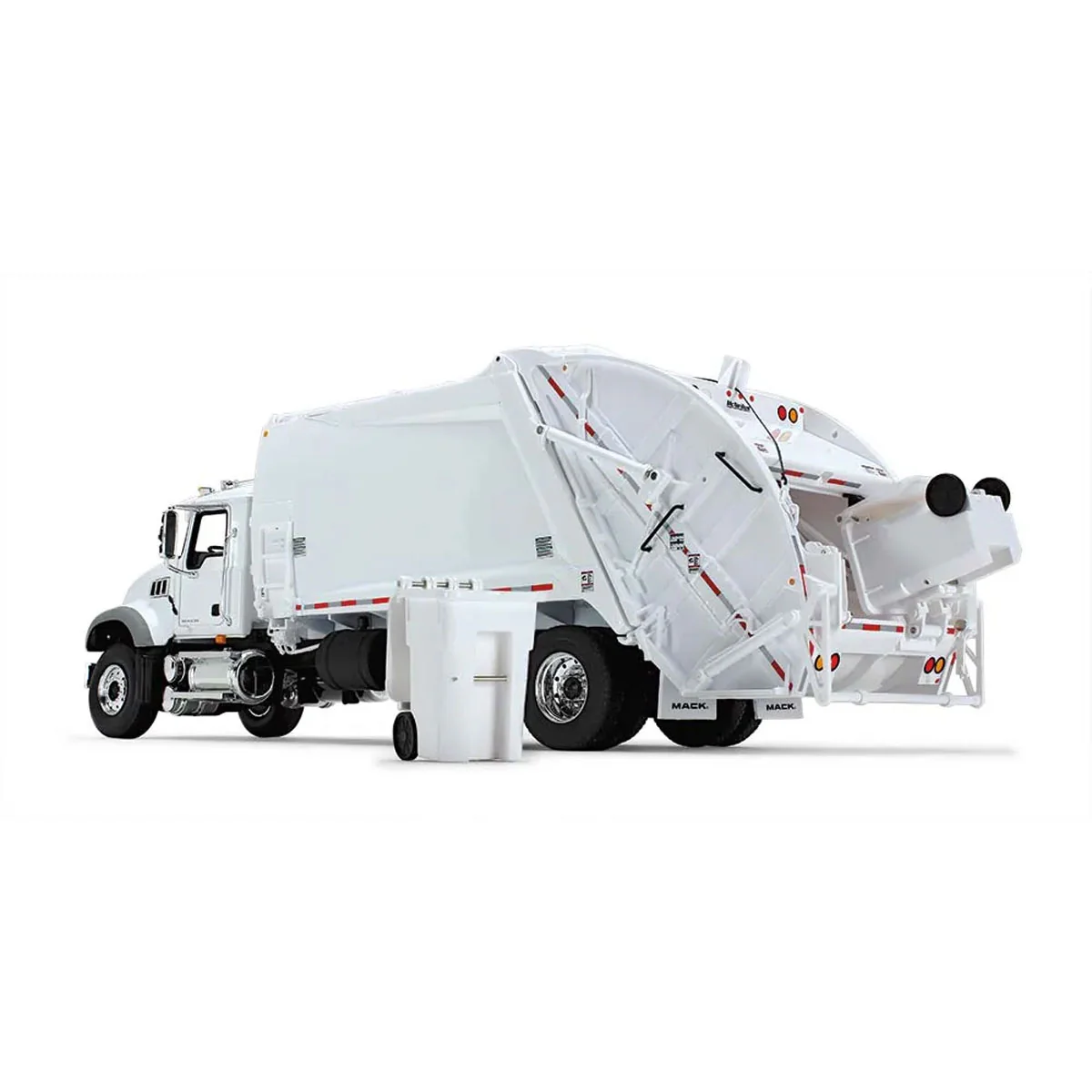 1/34 White Mack Granite MP with McNeilus Rear Load Refuse Truck & Trash Cans by First Gear - Image 3