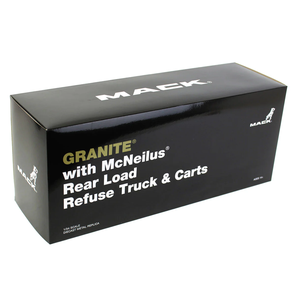 1/34 White Mack Granite MP with McNeilus Rear Load Refuse Truck & Trash Cans by First Gear - Image 5