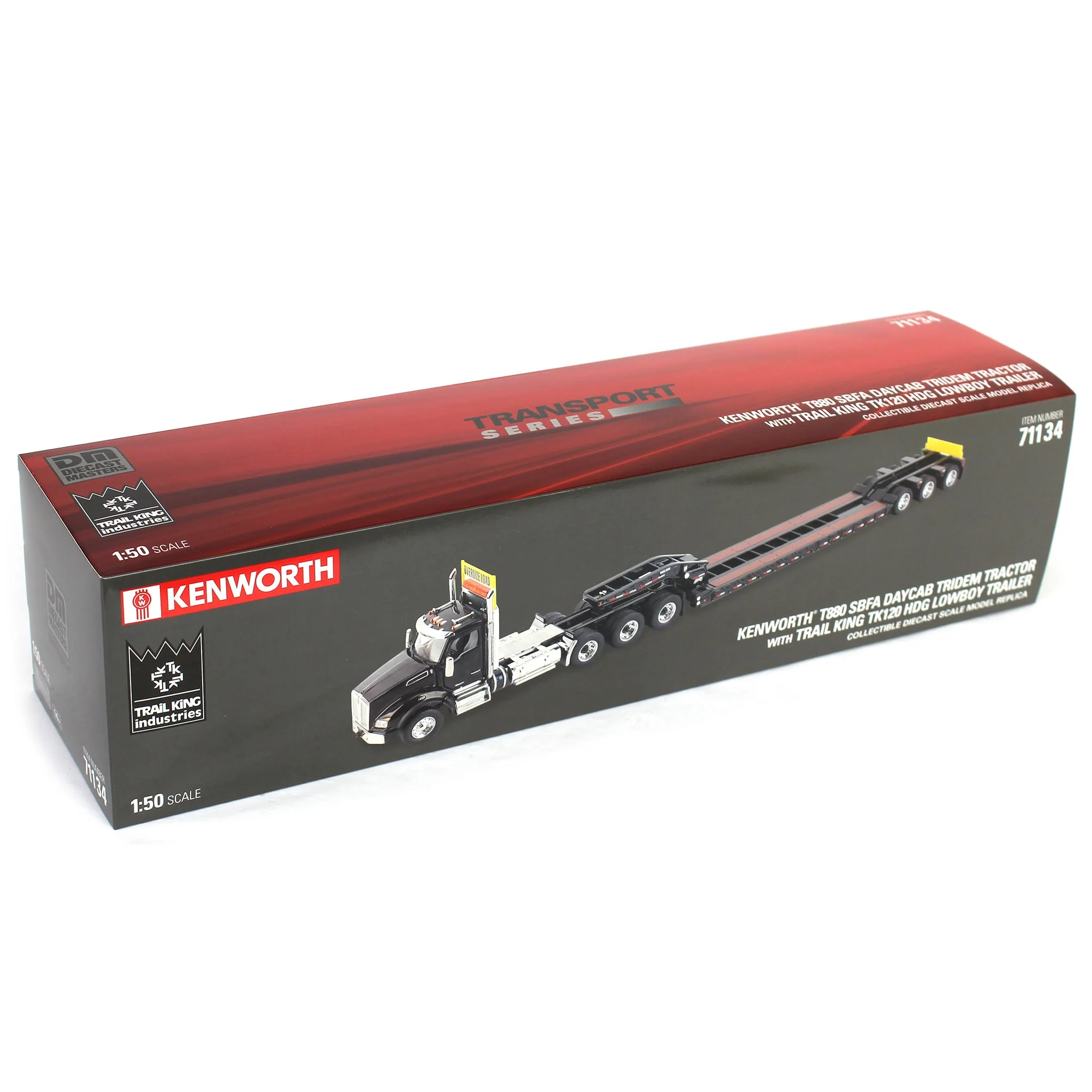 1/50 Black Kenworth T880 SBFA with Black Trail King TK120 HDG Lowboy Trailer - Image 9