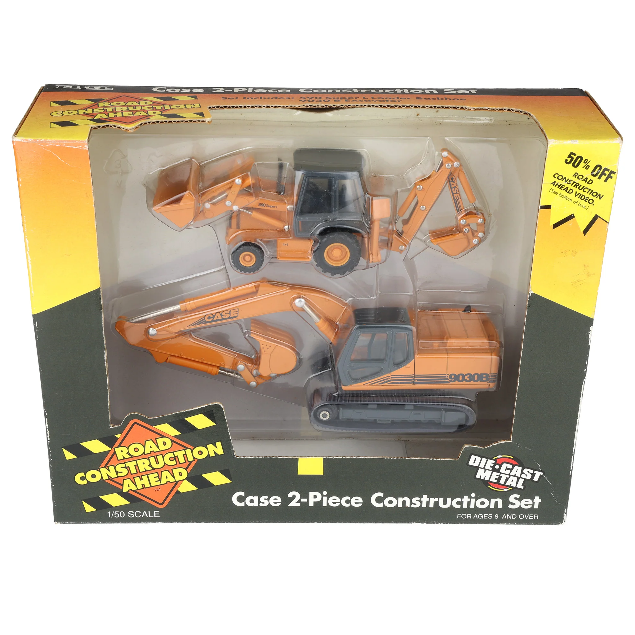 1/50 Case Construction Two Piece Set with 590 Super L Loader Backhoe & 9030 B Excavator by ERTL