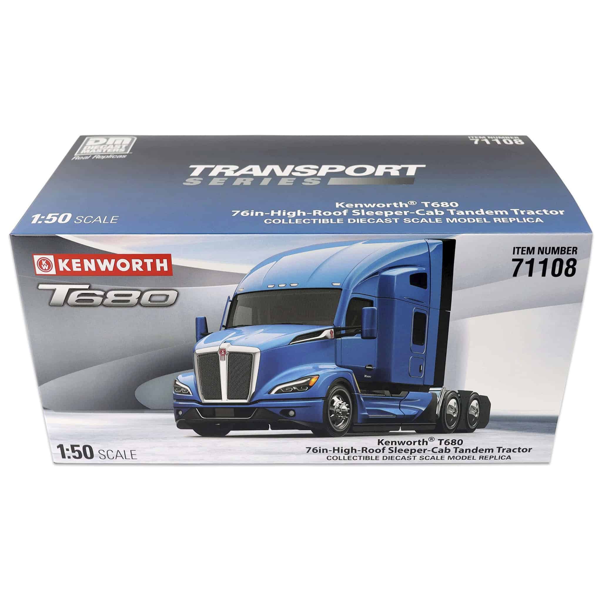 1/50 Cerulean Blue Kenworth T680 76in High-Roof Sleeper Cab Tandem Tractor by Diecast Masters - Image 12