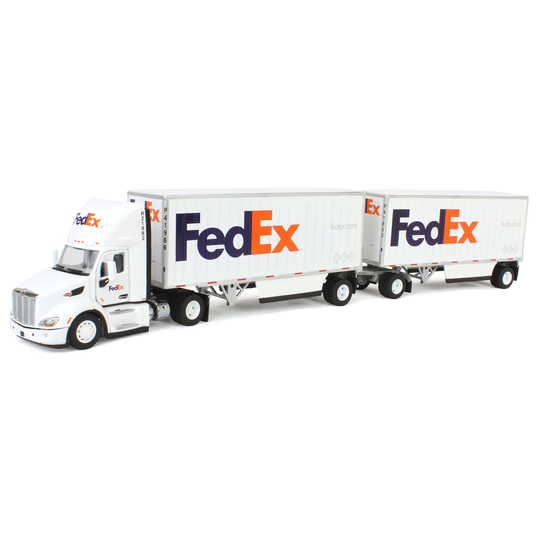 1/50 FedEx Peterbilt 579 Single-Axle Semi Truck with Day Cab & 2 28ft Wabash Pup Trailers by Diecast Masters